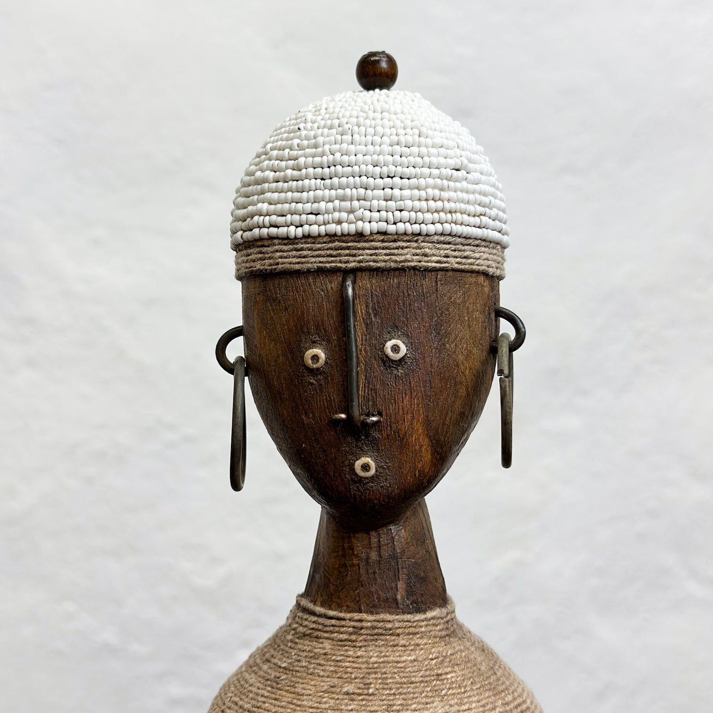 White Beaded Namji Doll with Cowrie Belt - Cameroon