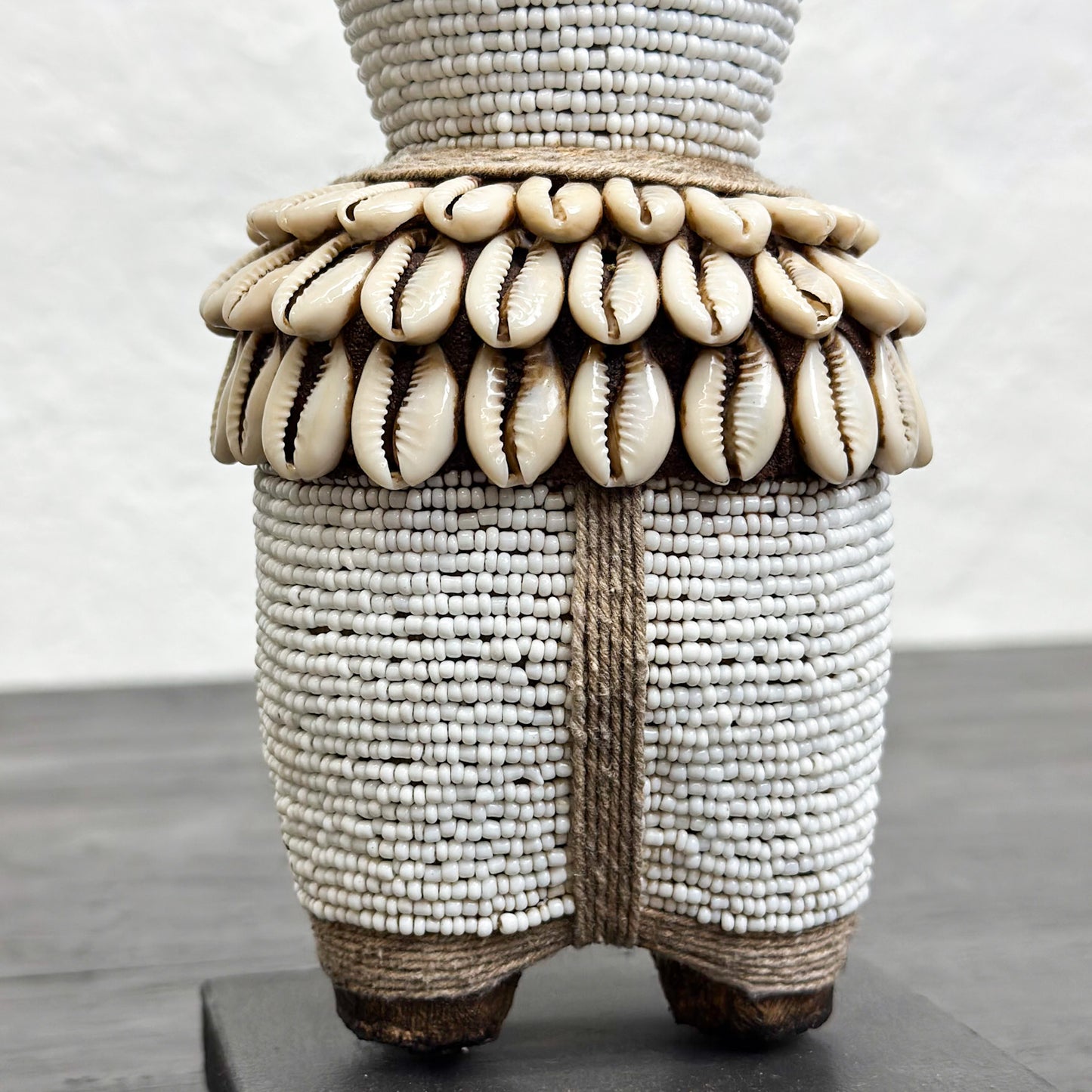 White Beaded Namji Doll with Cowrie Belt - Cameroon