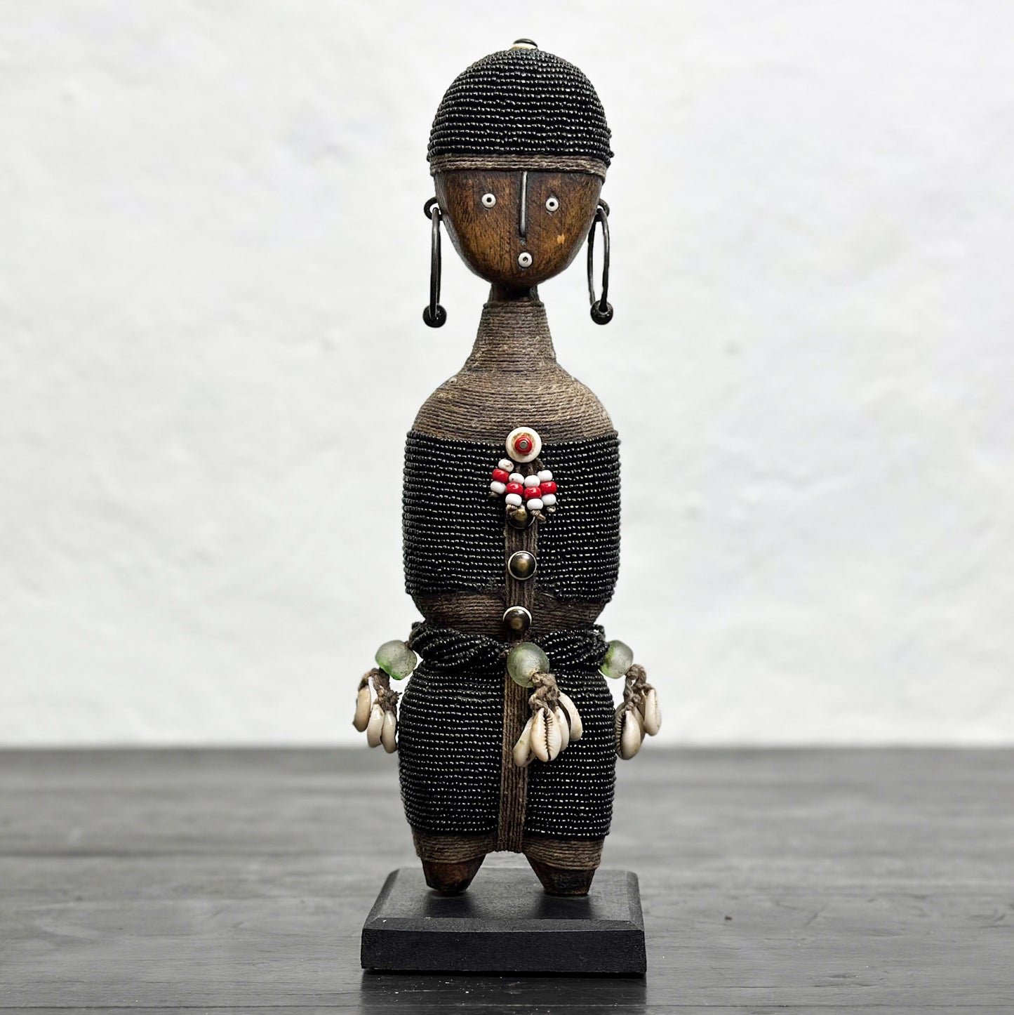 Black Beaded Namji Doll with Trade Bead Belt - Cameroon