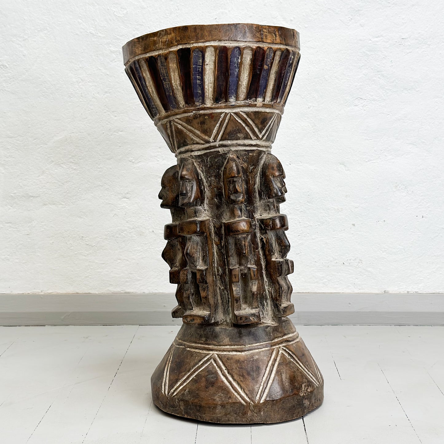 Vintage Baule Stool with Figures - Ivory Coast