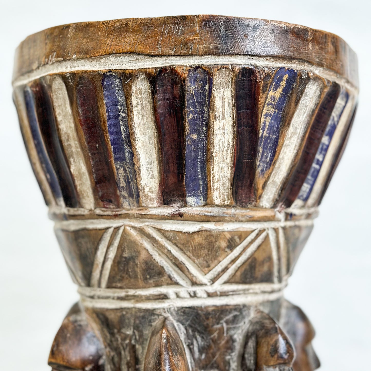 Vintage Baule Stool with Figures - Ivory Coast
