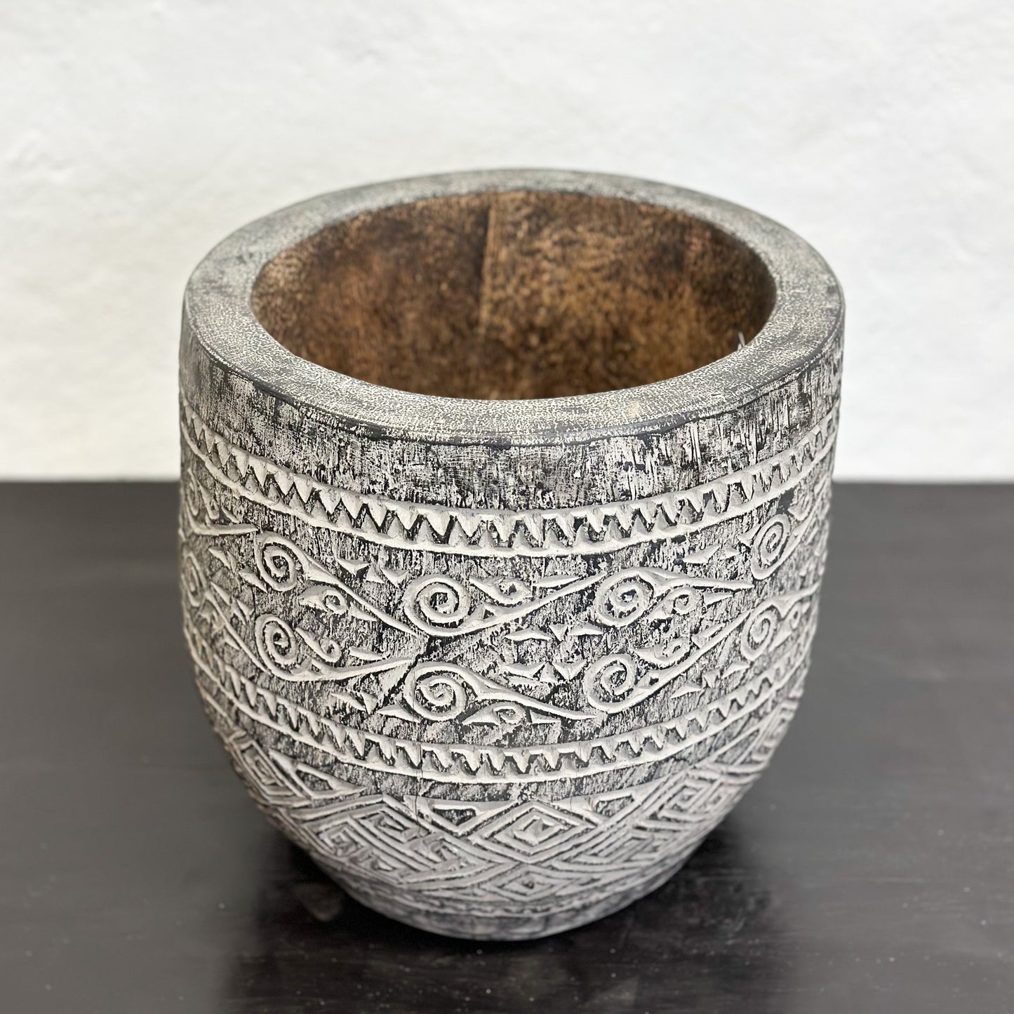 Carved Timor Coconut Palm Pot