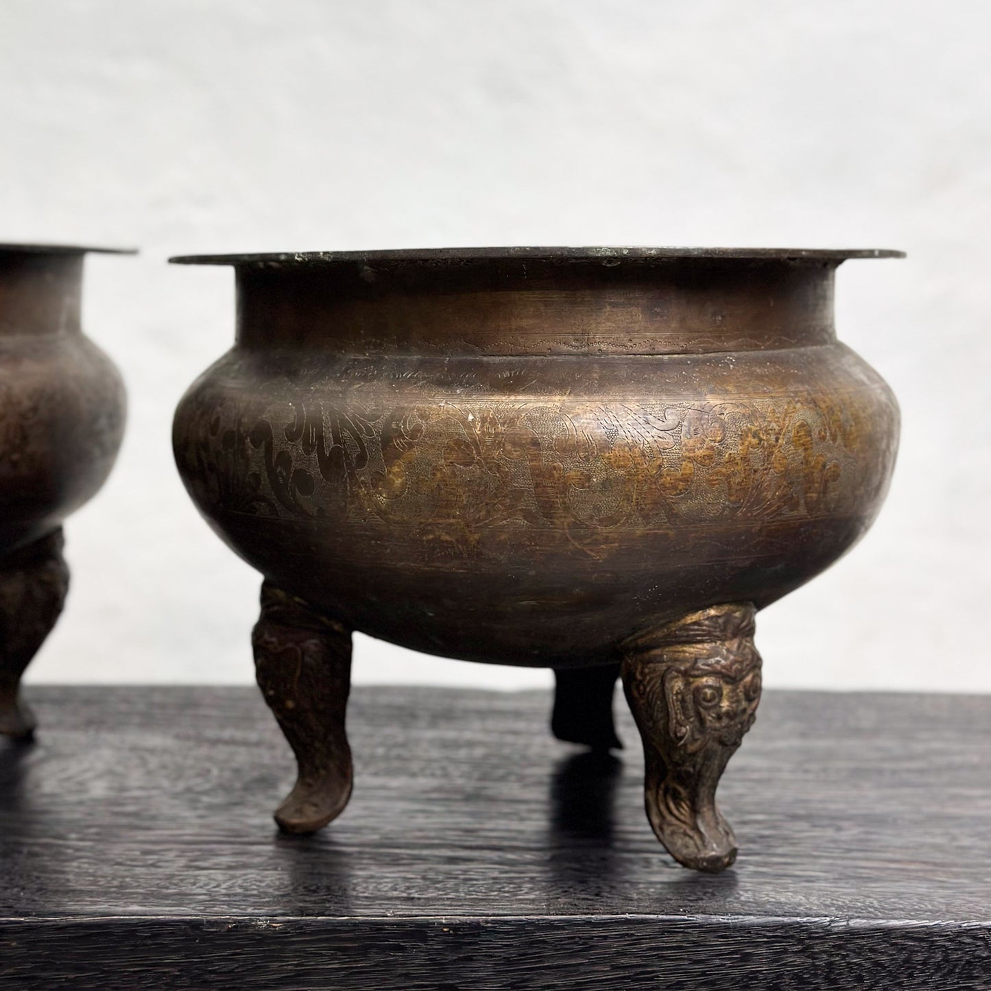 Vintage Embossed Claw Footed Bronze Bowl