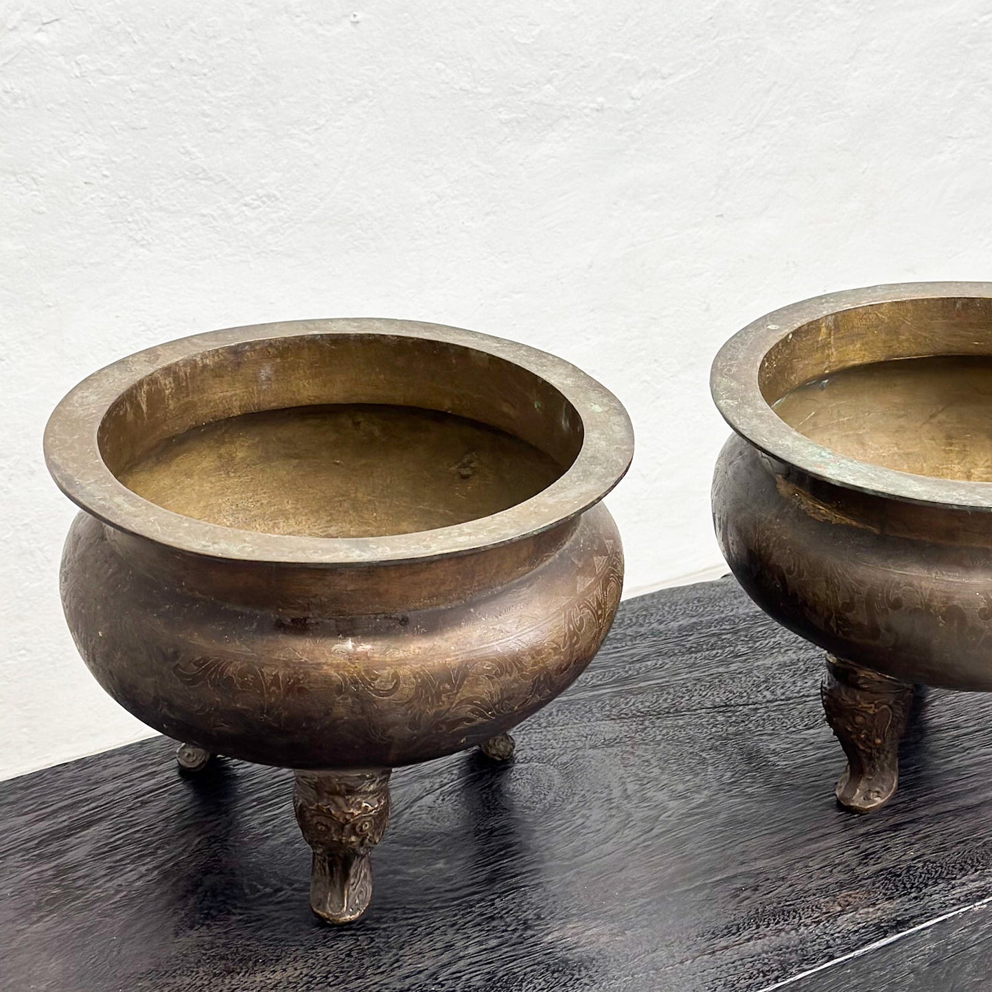 Vintage Embossed Claw Footed Bronze Bowl