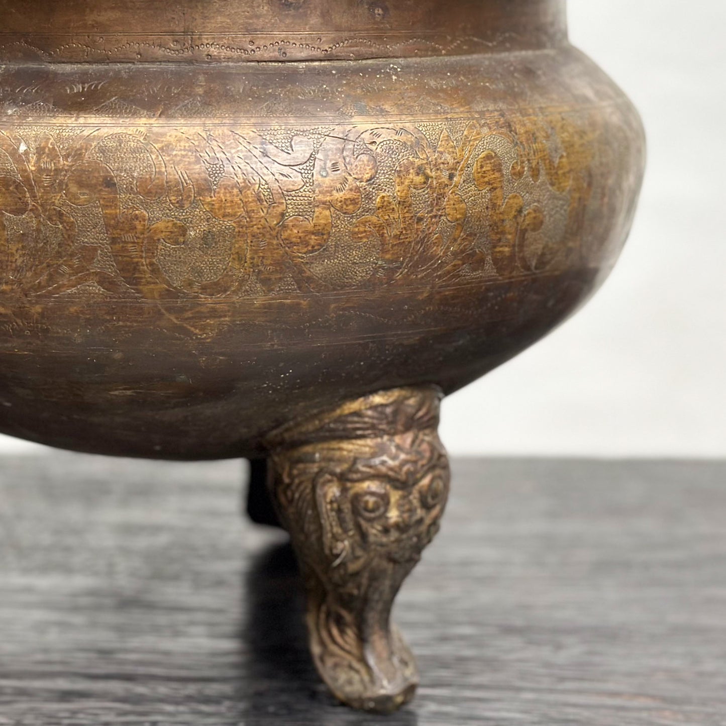 Vintage Embossed Claw Footed Bronze Bowl