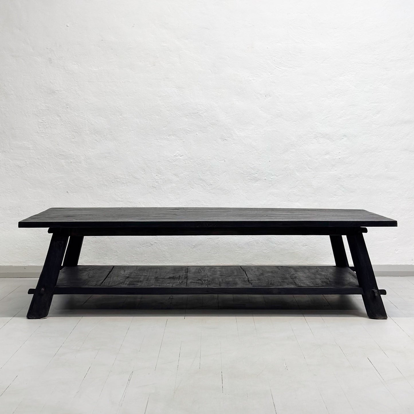 Black Teak Coffee Table with Shelf