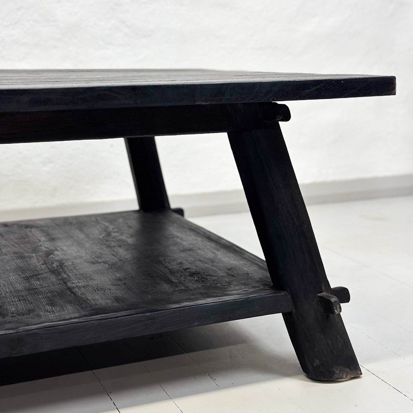 Black Teak Coffee Table with Shelf