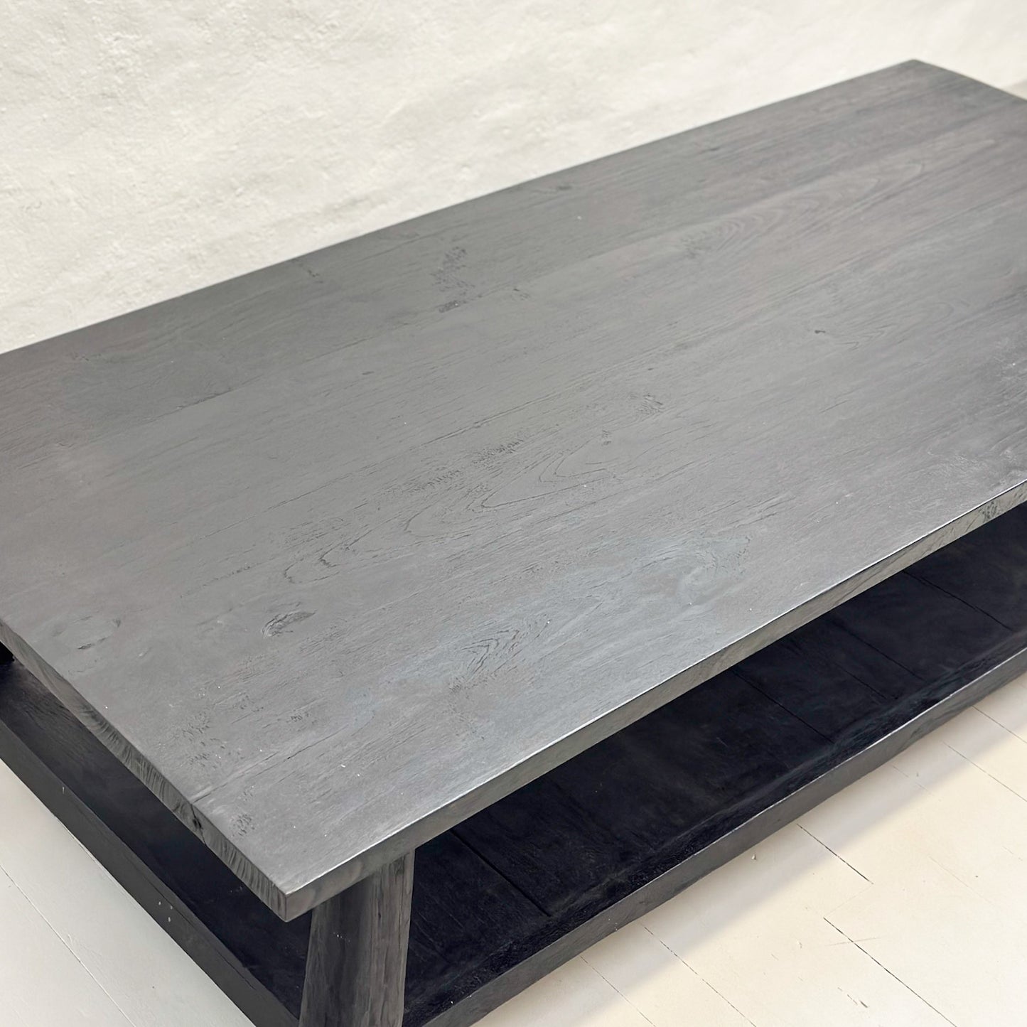 Black Teak Coffee Table with Shelf