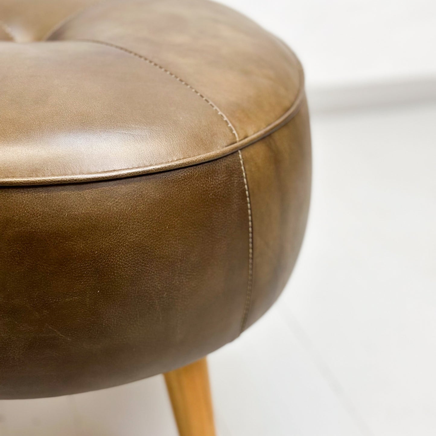 Leather Ottoman with Natural Leg