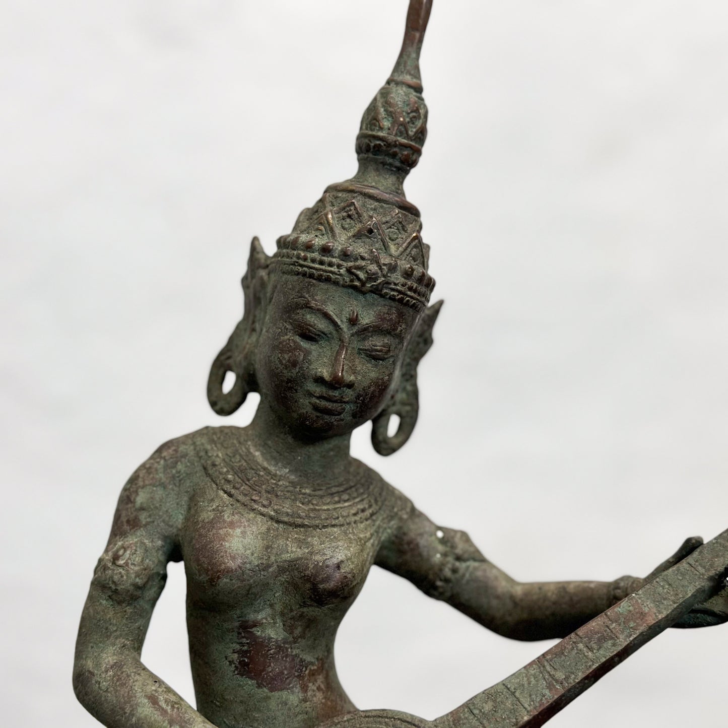 Bronze Buddha Playing Sitar on Base
