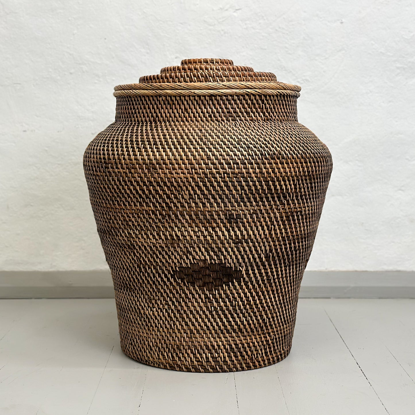 Rattan Urn Form Basket with Lid