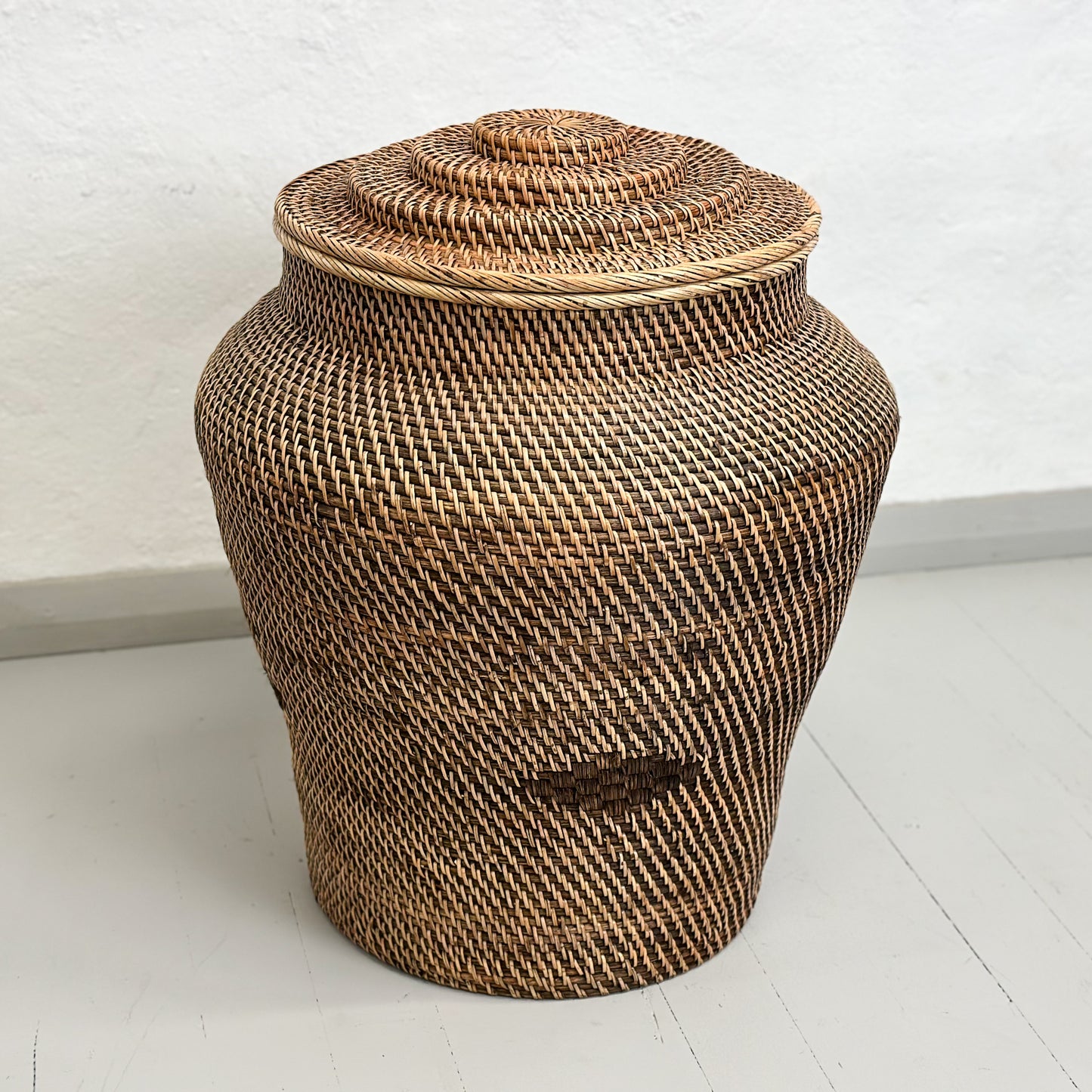 Rattan Urn Form Basket with Lid