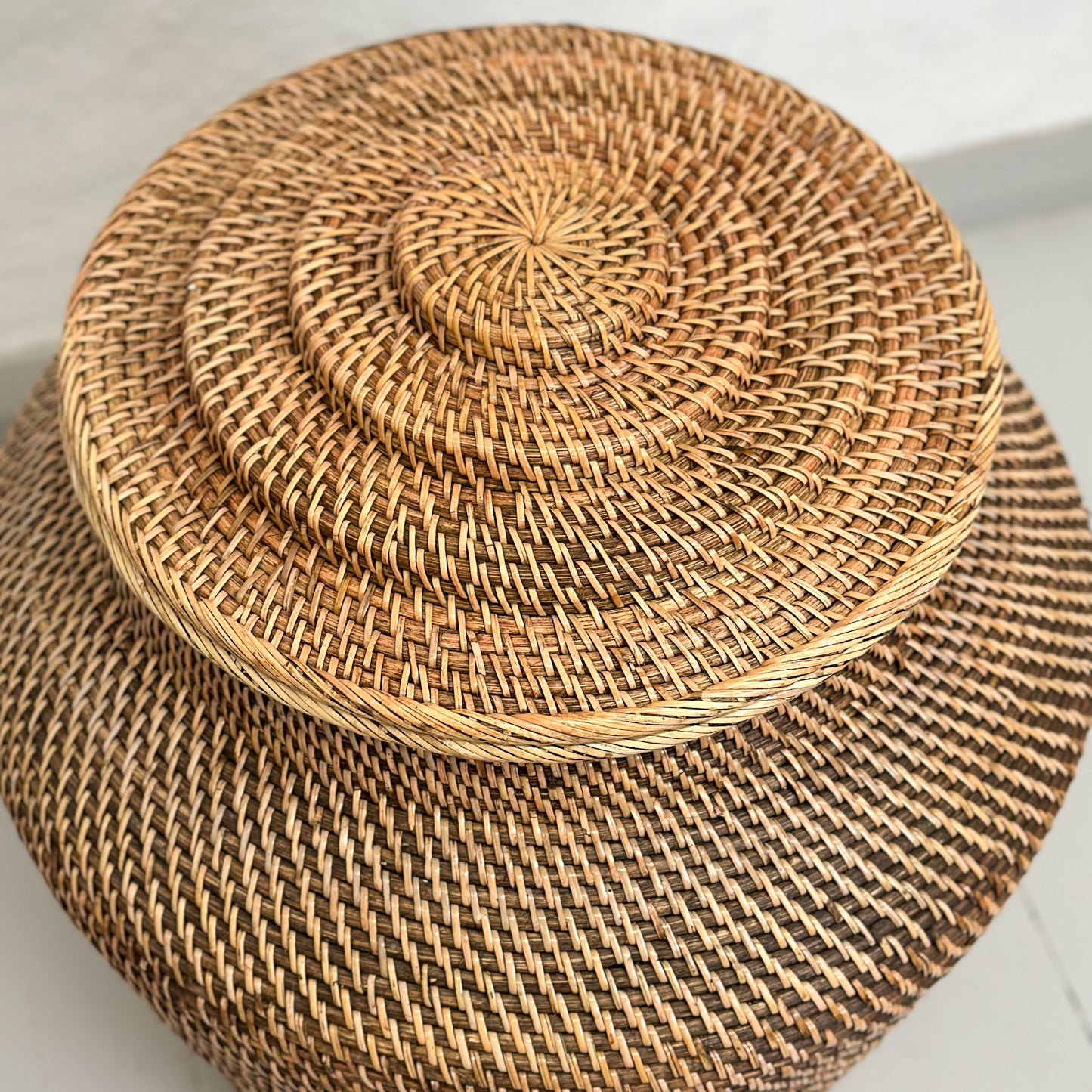 Rattan Urn Form Basket with Lid