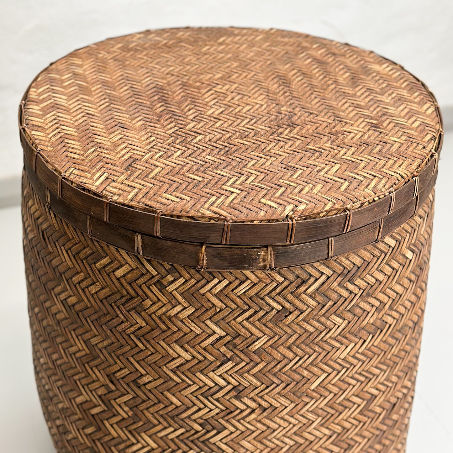Vintage Lidded Rattan Basket