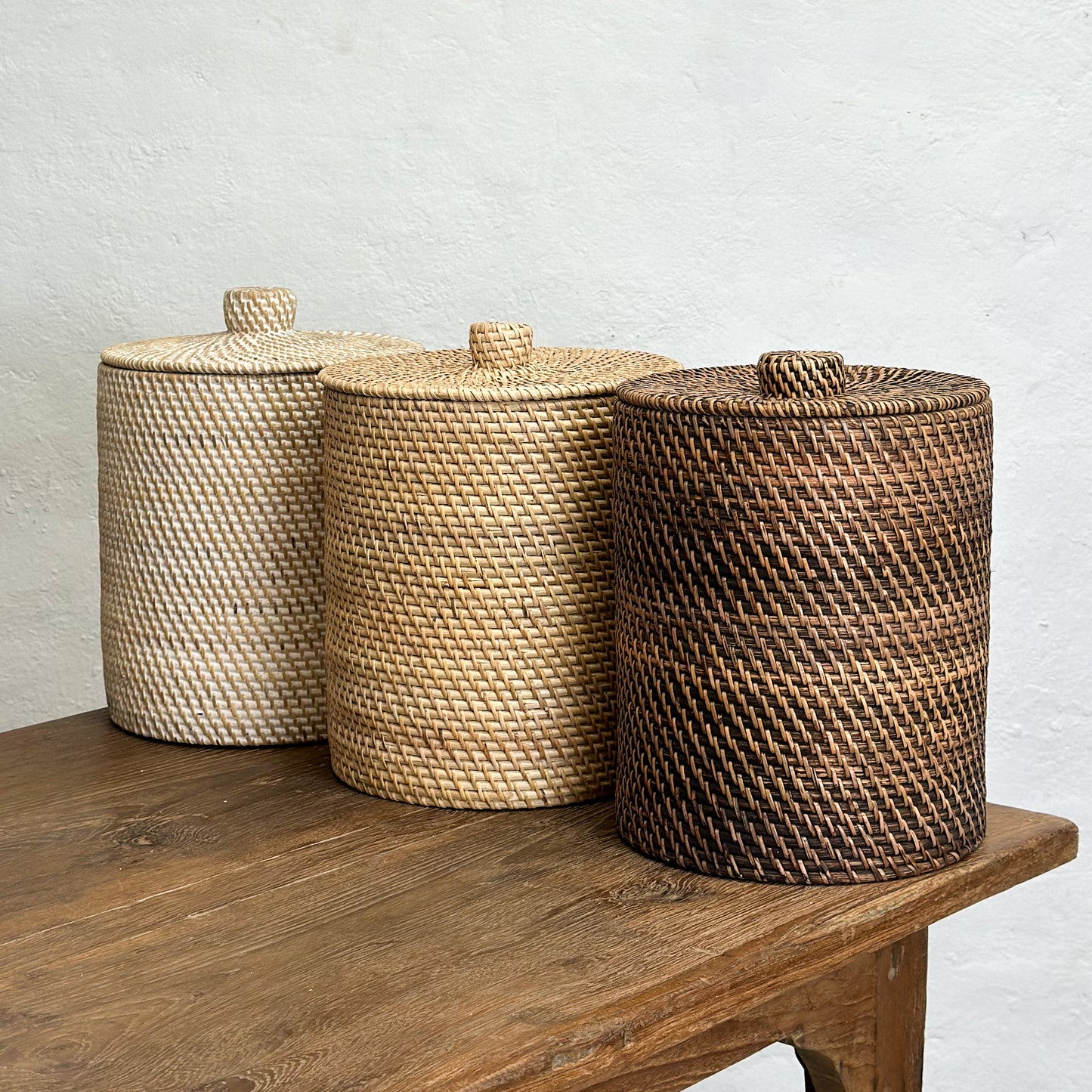 Cylindrical Rattan Basket with Lid