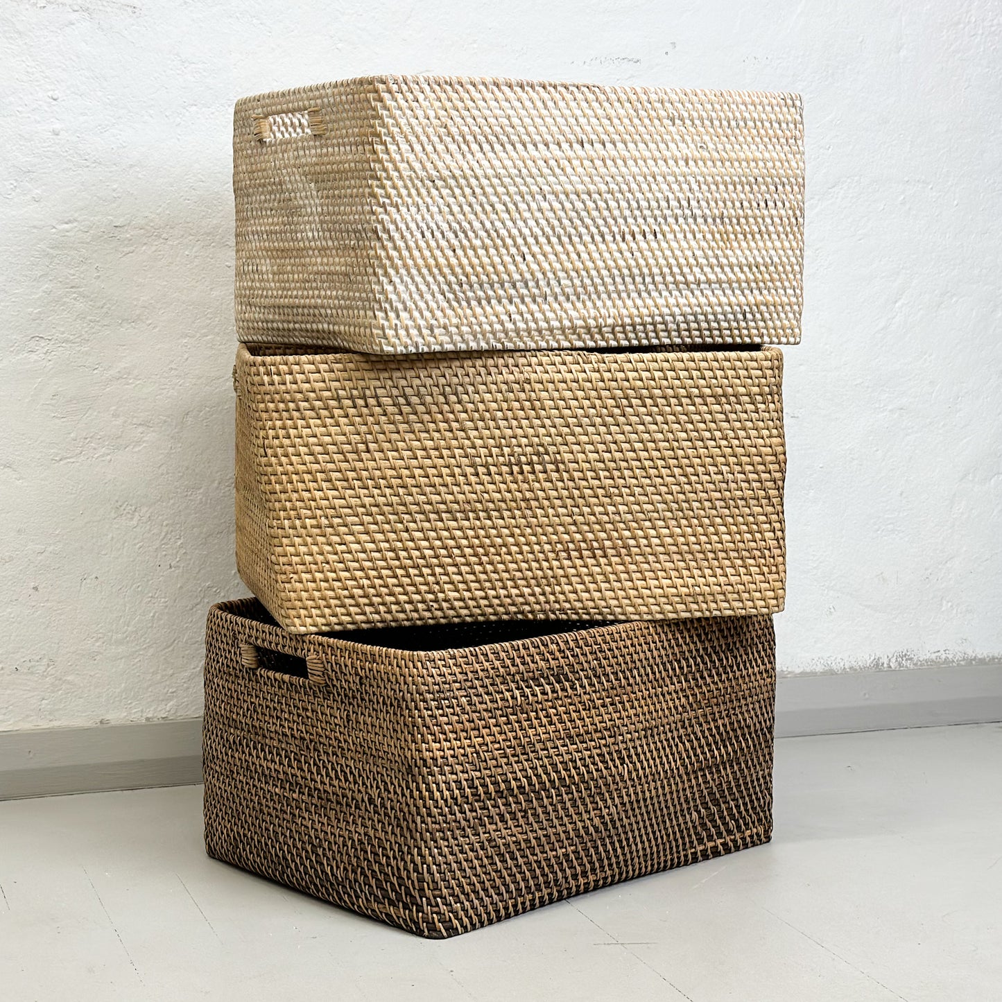Rectangular Rattan Basket with Inset Handles