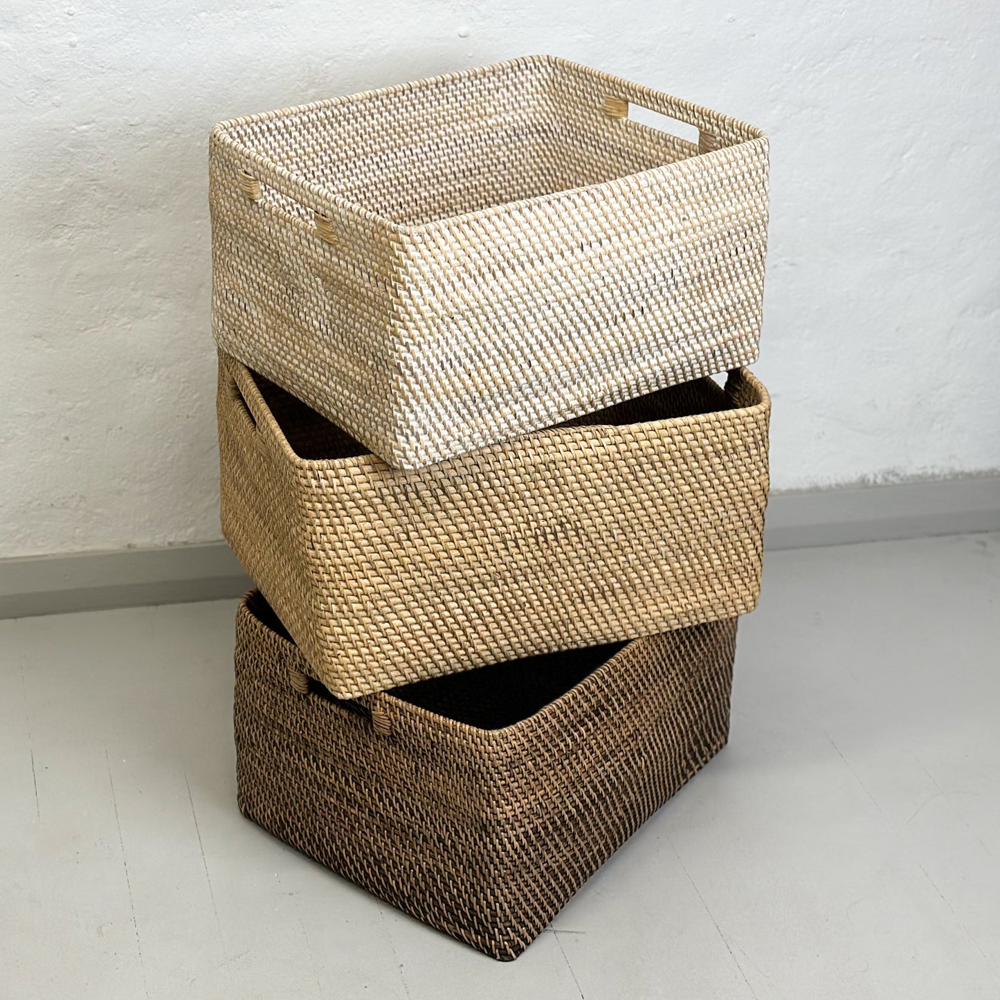 Rectangular Rattan Basket with Inset Handles