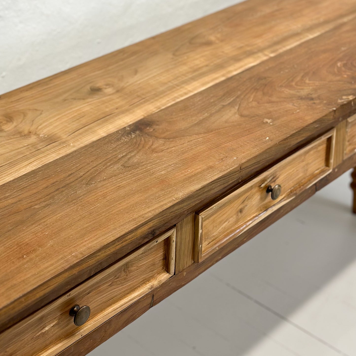 Teak 3 Drawer Console with Turned Legs