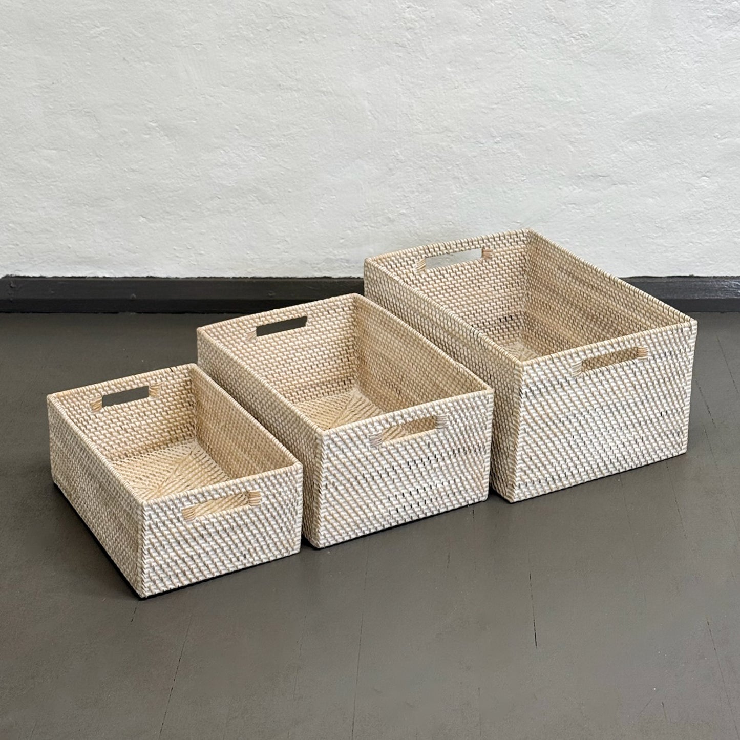 White Wash Rattan Storage Basket