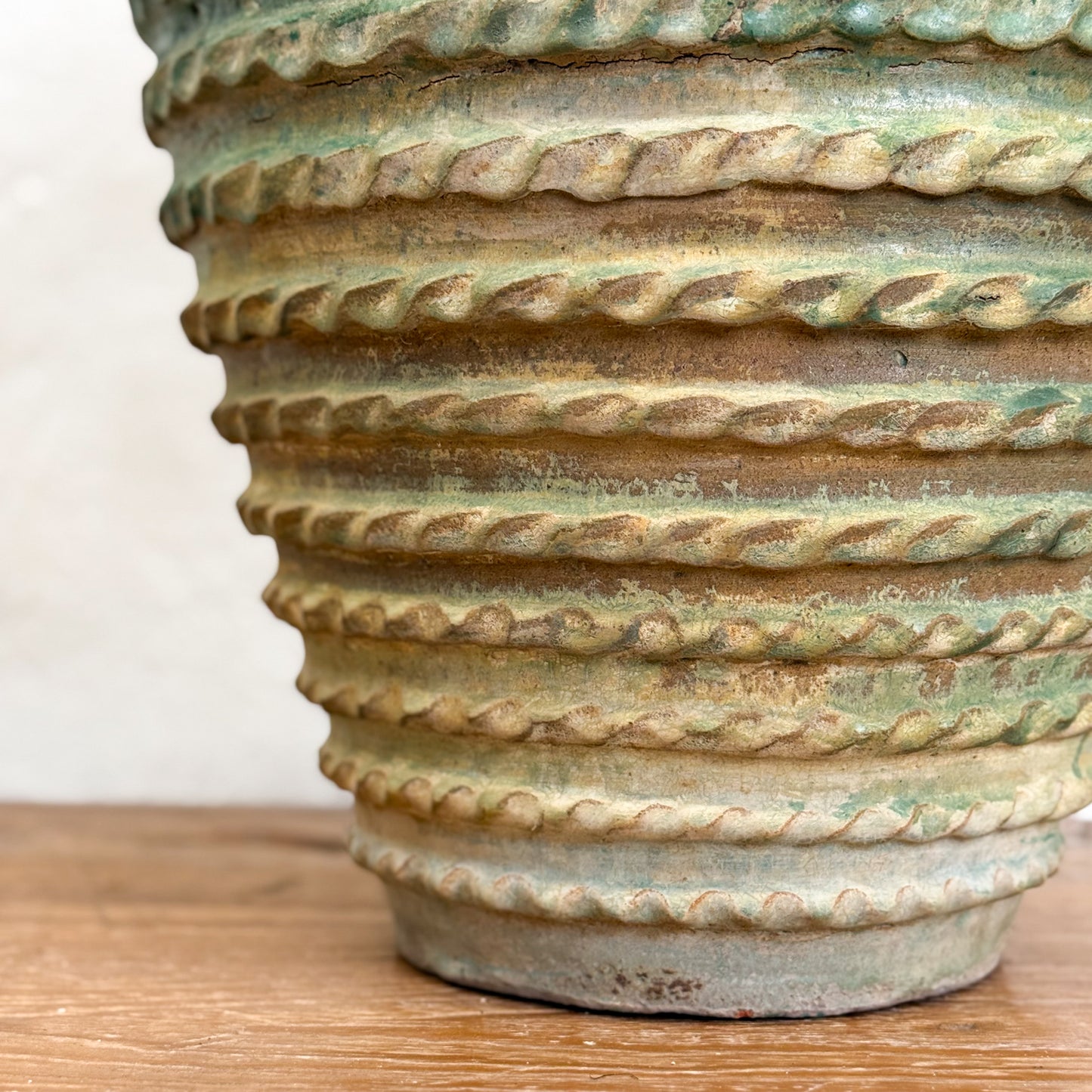 Stippled Ribbed Green Terracotta Pot