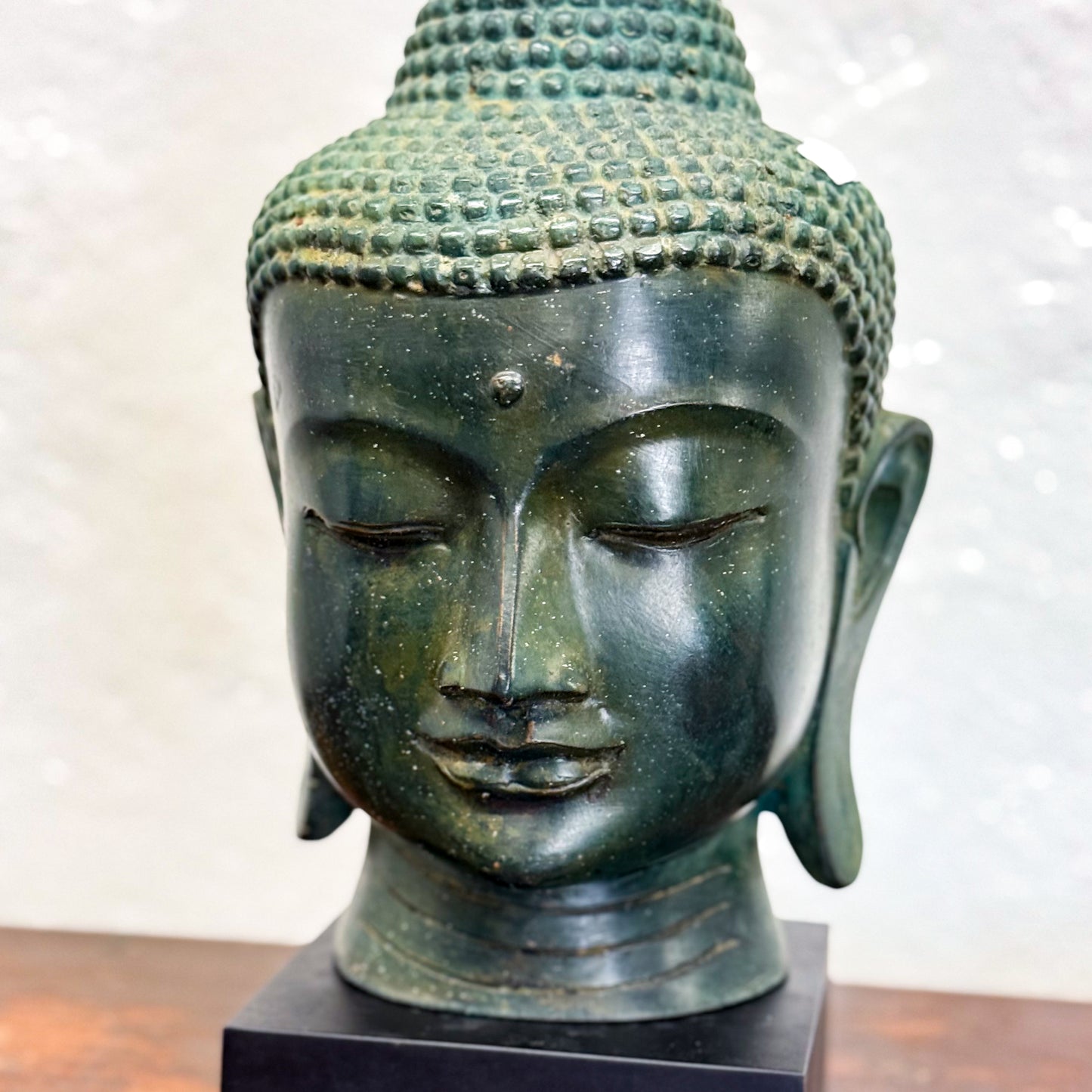 Bronze Buddha Head on Stand