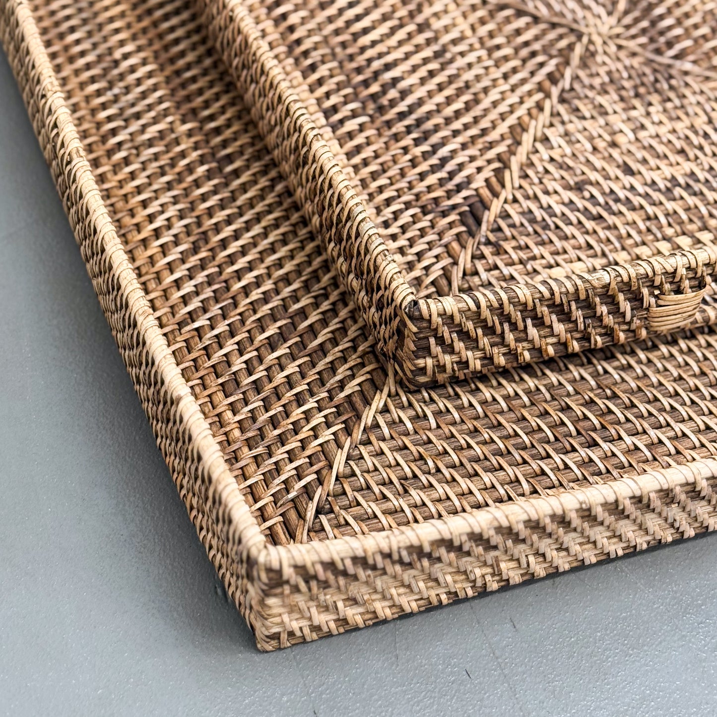 Dark Brown Square Rattan Tray