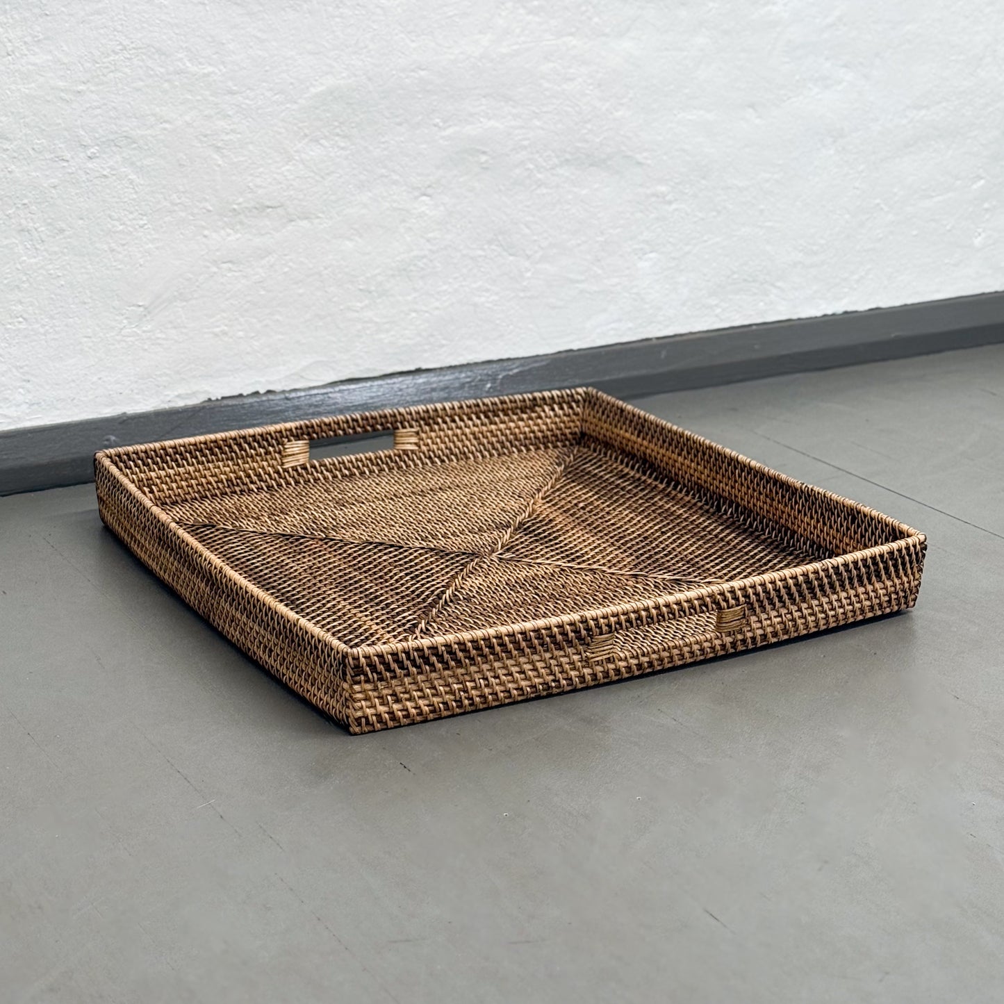 Dark Brown Square Rattan Tray