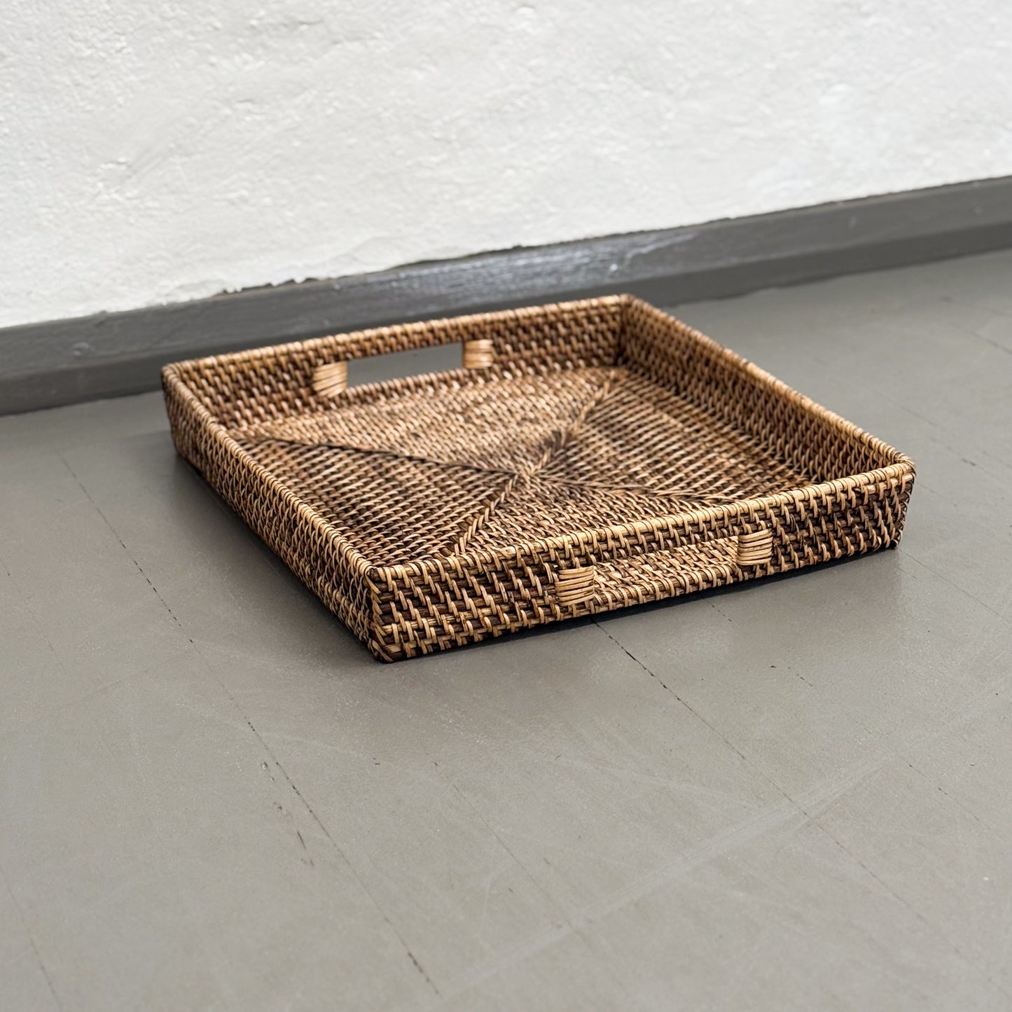 Dark Brown Square Rattan Tray
