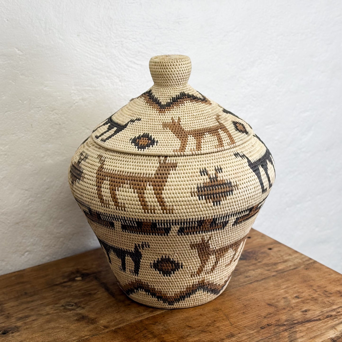 Pictorial Lidded Bali Basket
