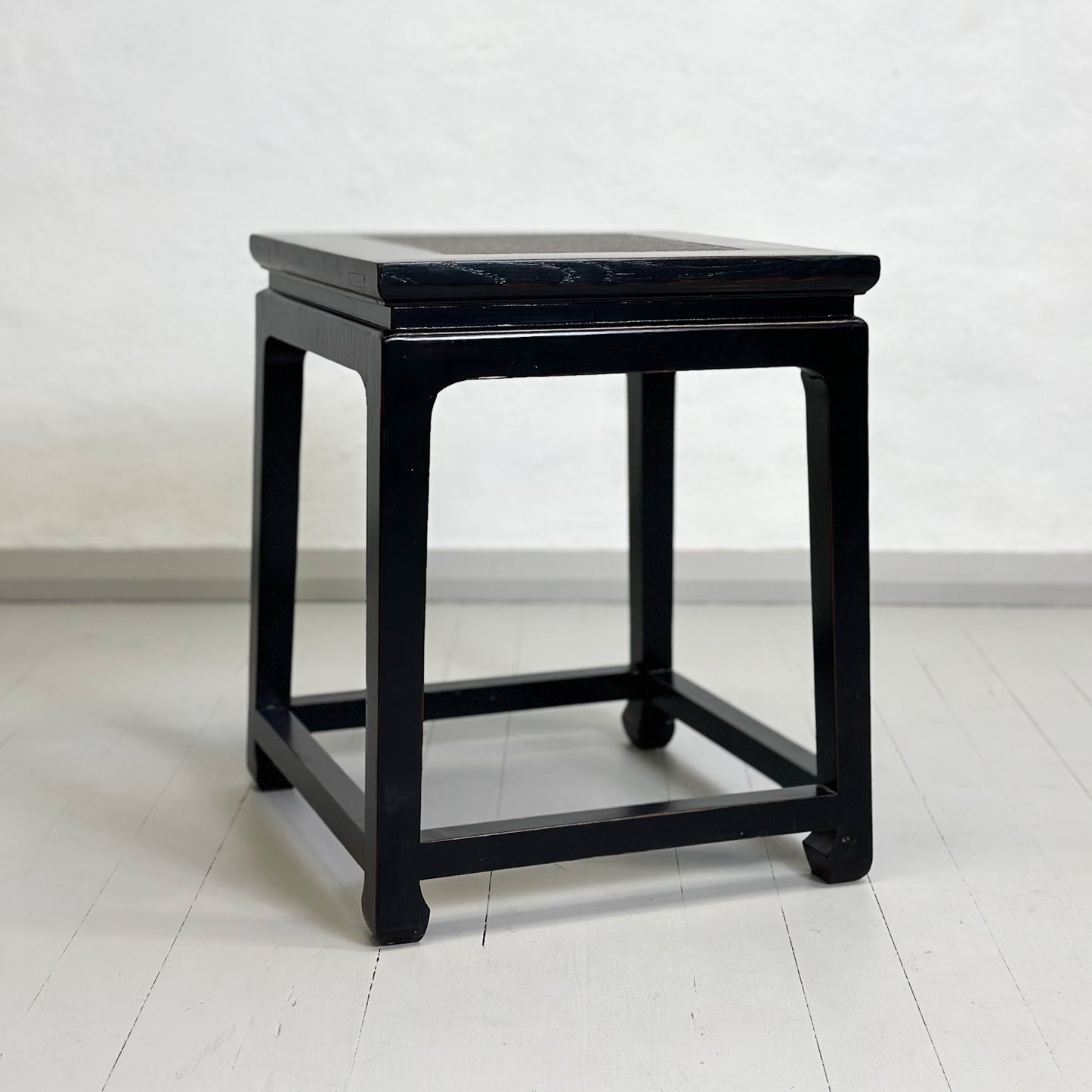 Rattan Inlay Side Table with Foot Brace