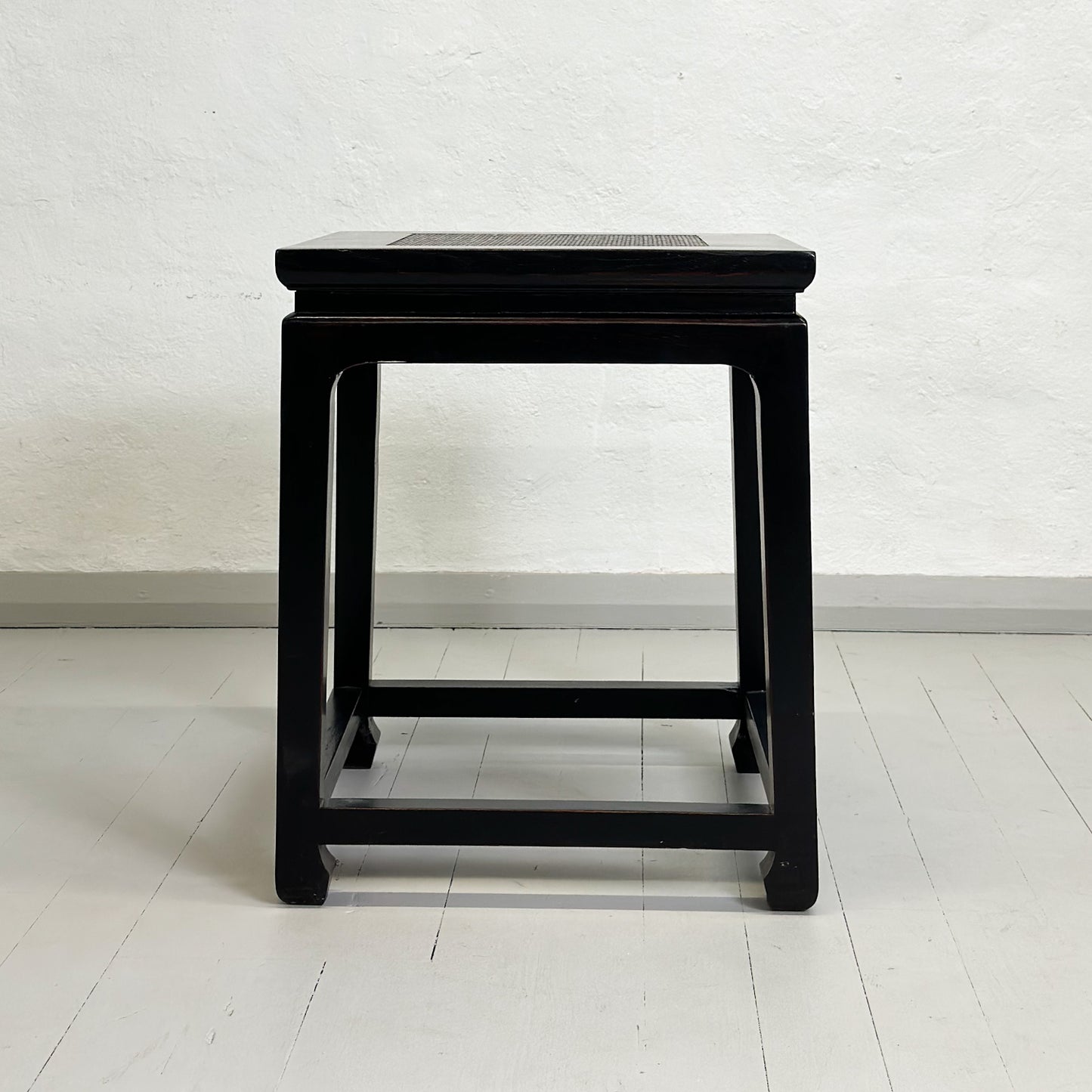 Rattan Inlay Side Table with Foot Brace