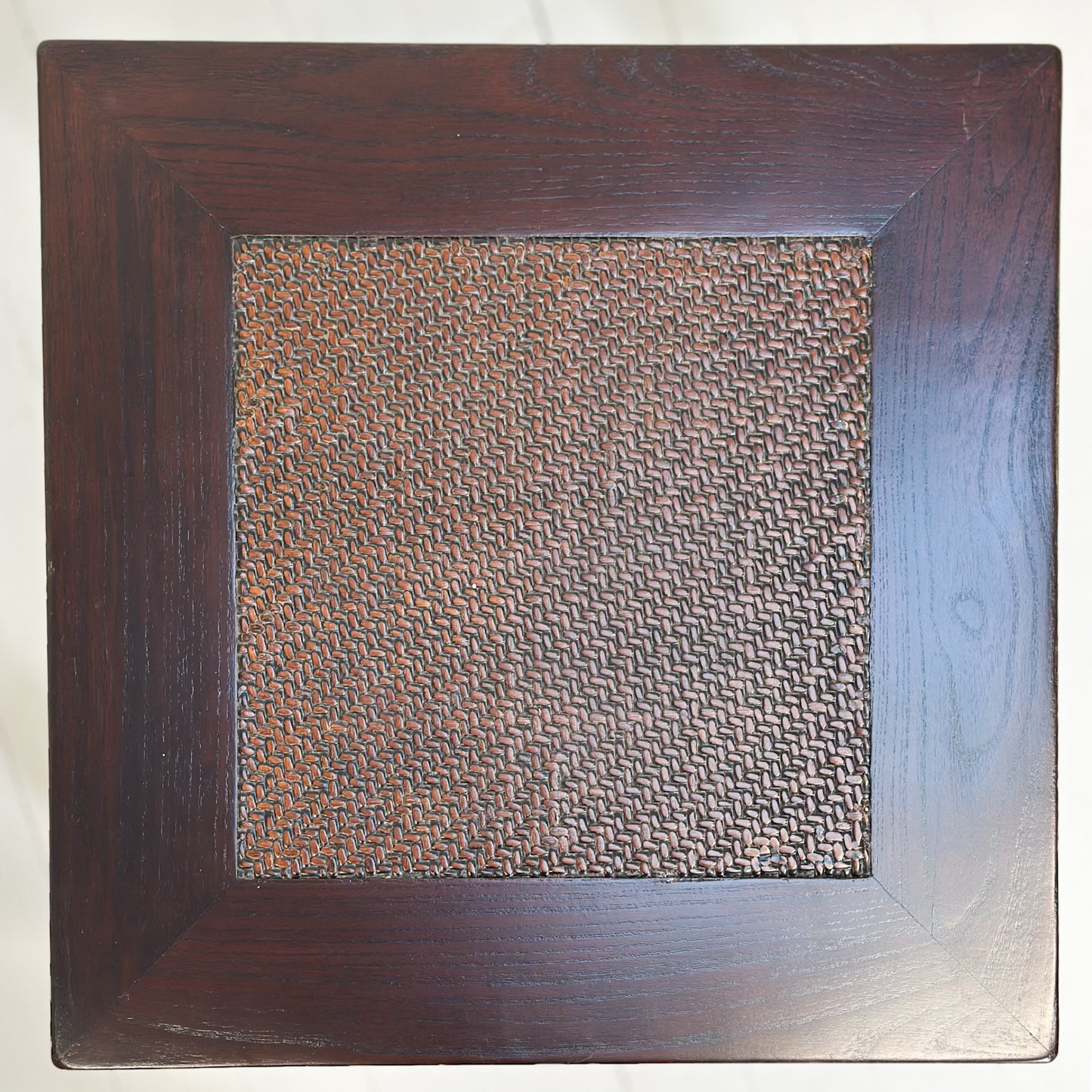 Rattan Inlay Side Table with Foot Brace