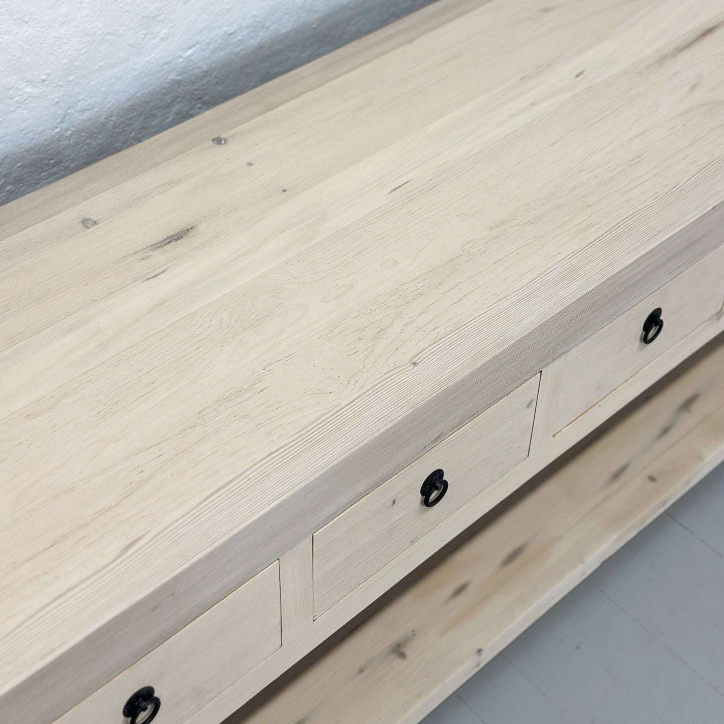 Raw 6 Drawer Table with Shelf
