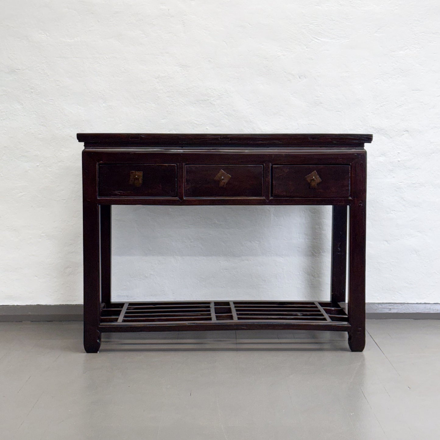 3 Drawer Elm Desk with Lattice Shelf