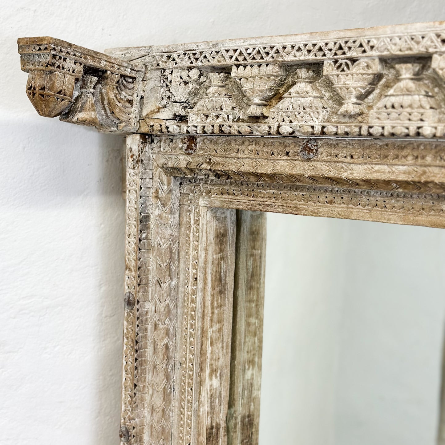Carved Bleached Timber Mirror | Rajasthan