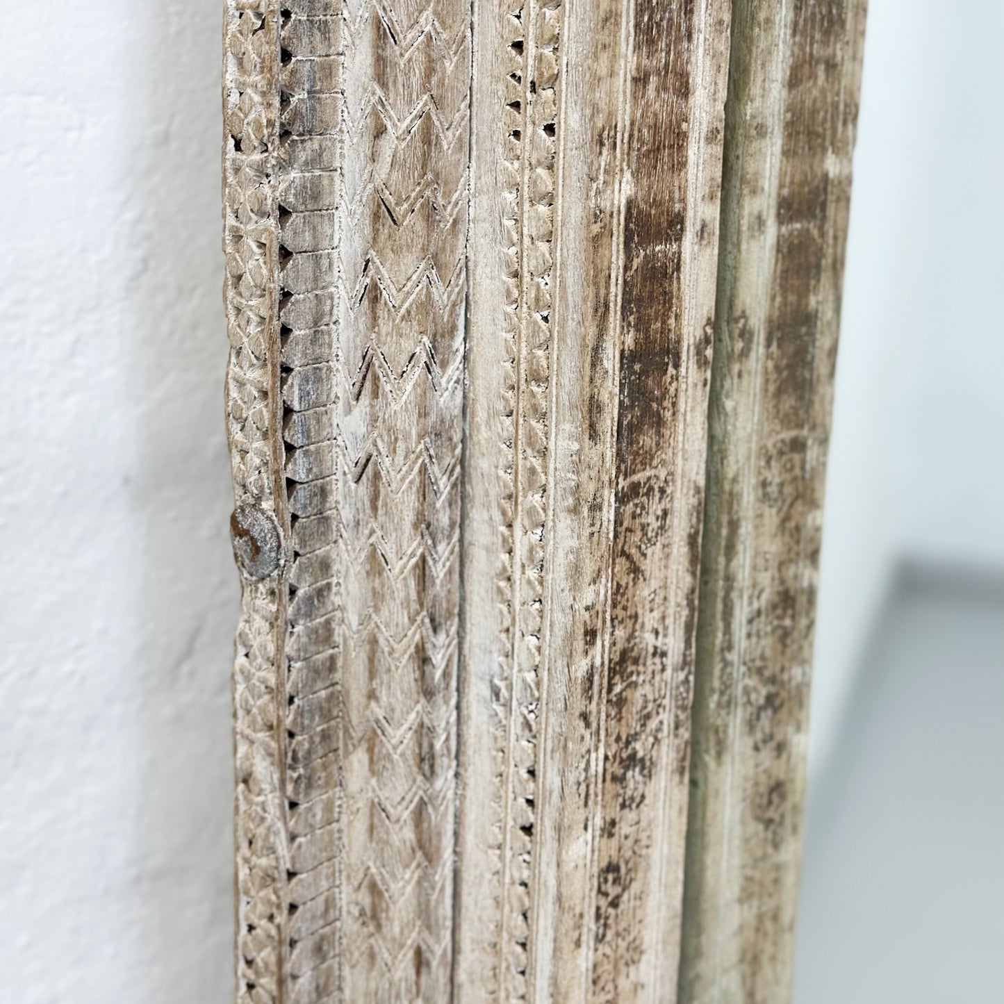 Carved Bleached Timber Mirror | Rajasthan
