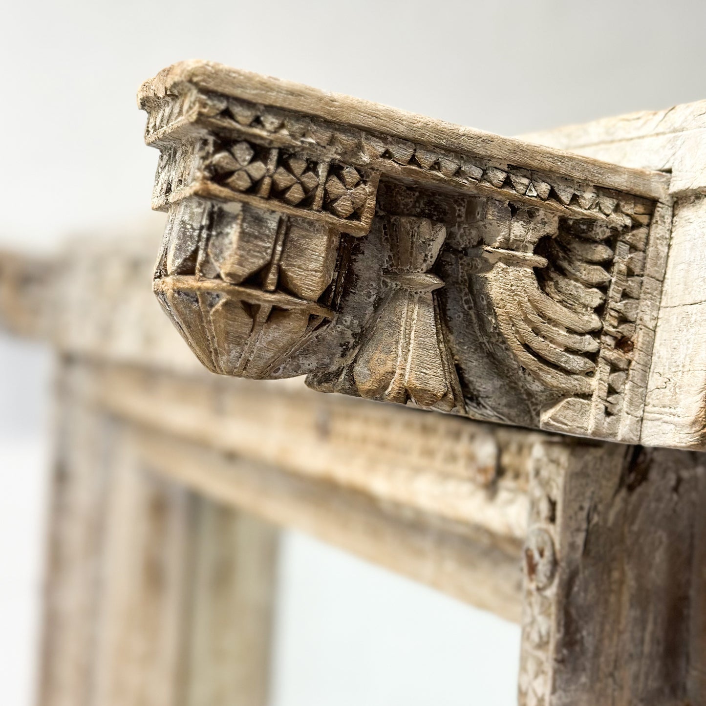 Carved Bleached Timber Mirror | Rajasthan