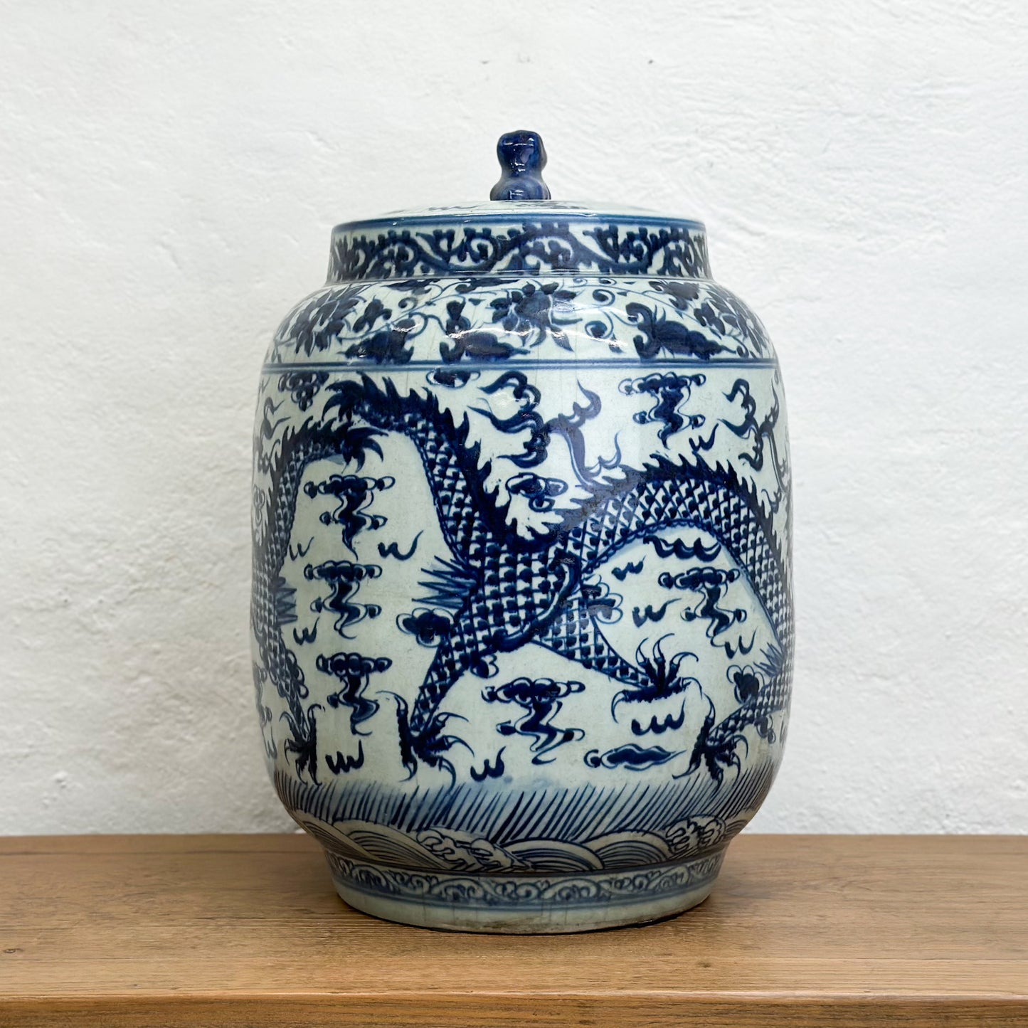 Dragon Porcelain Melon Jar with Lion Handle