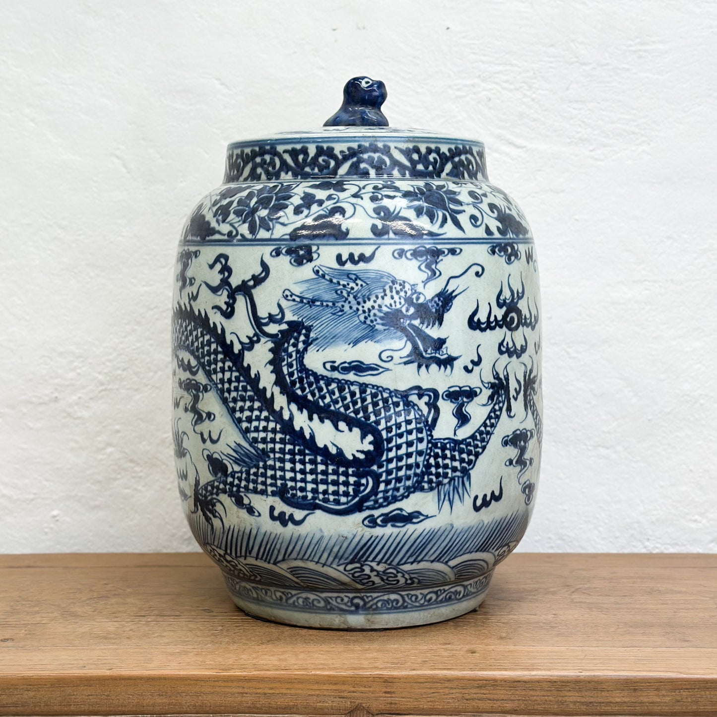 Dragon Porcelain Melon Jar with Lion Handle