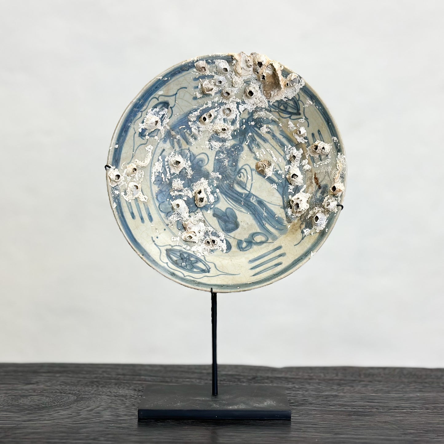 Barnacled Vintage Chinese Plate on Stand