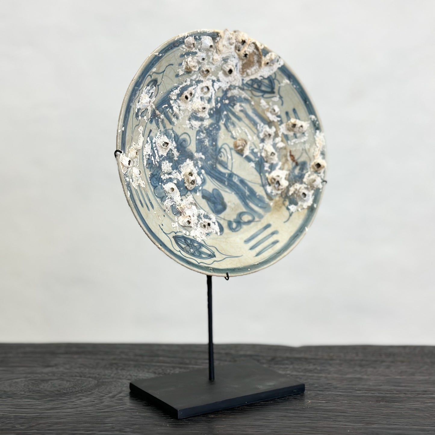 Barnacled Vintage Chinese Plate on Stand