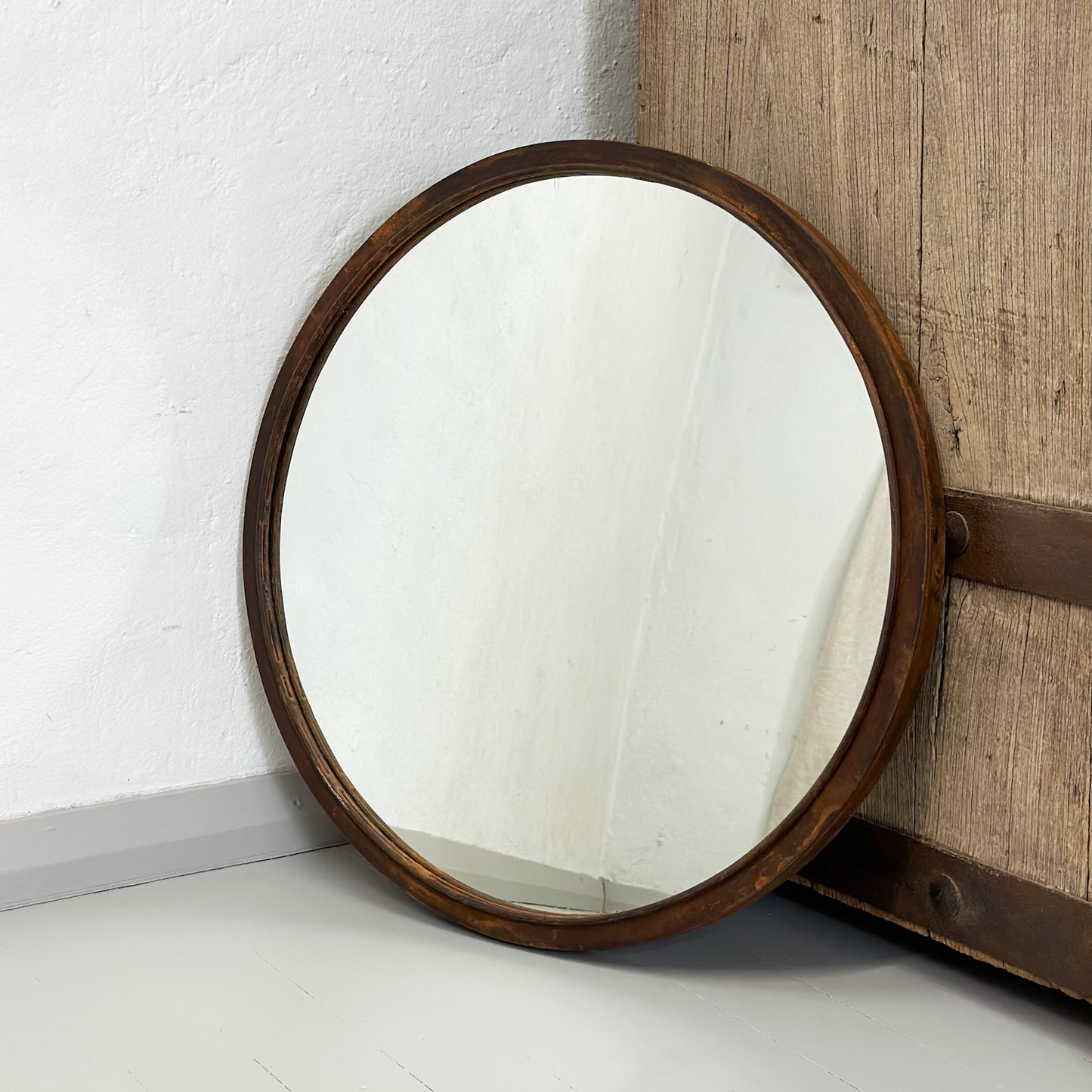 Round Rusted Steel Frame Mirror