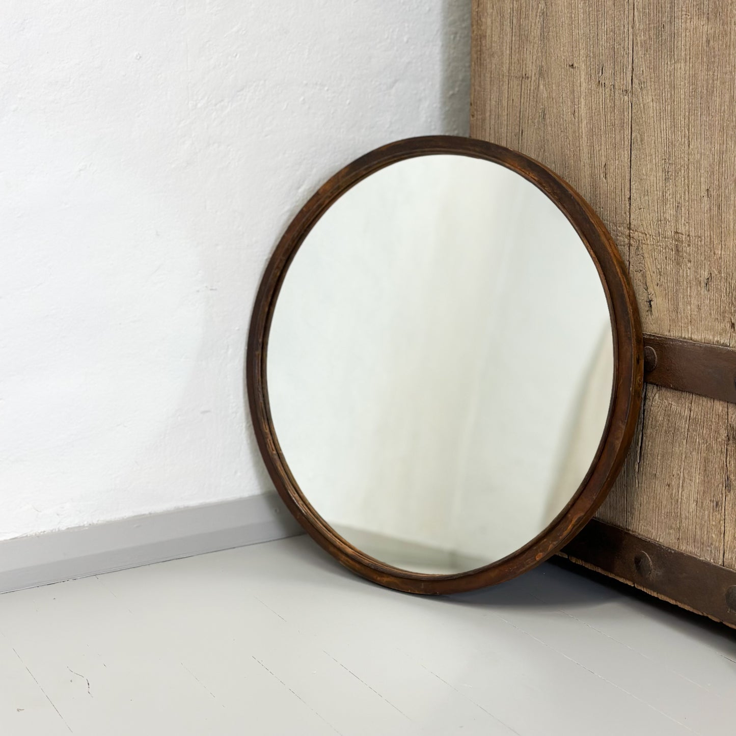 Round Rusted Steel Frame Mirror