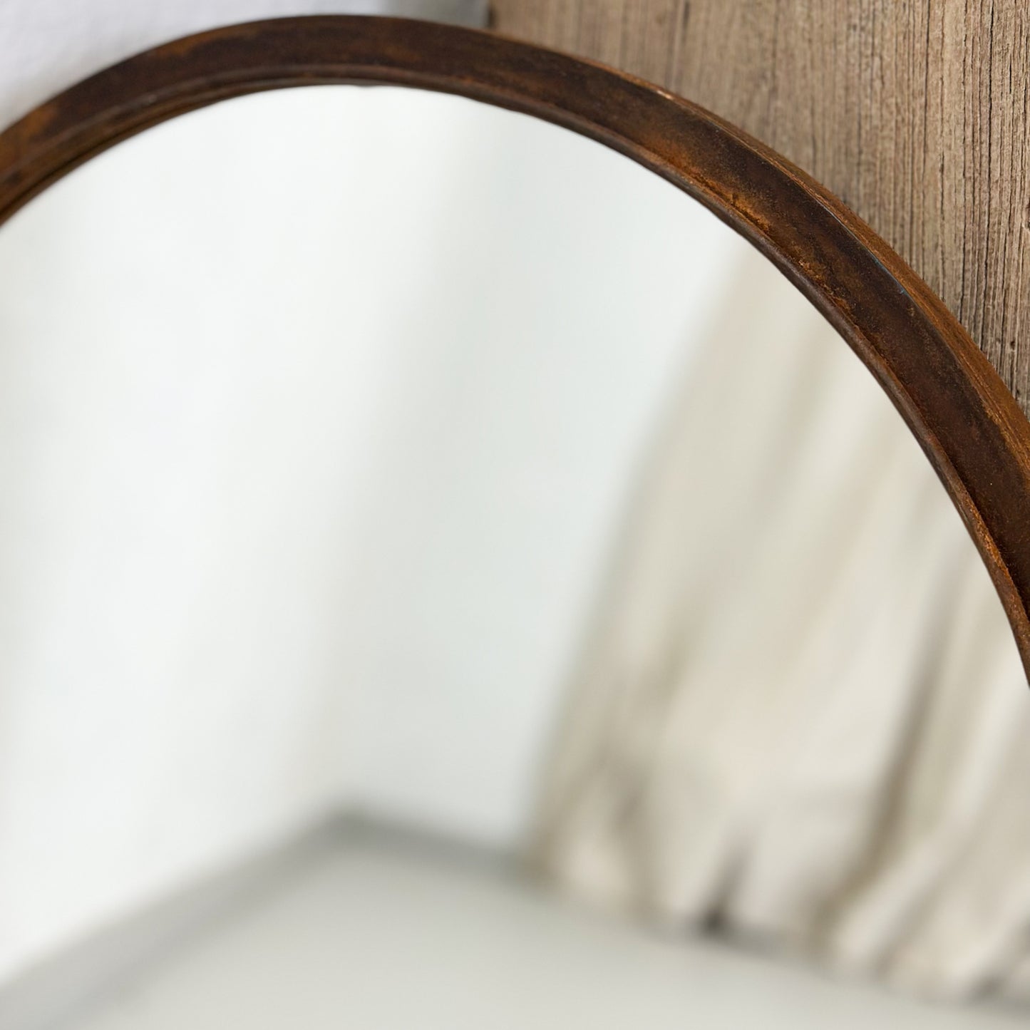 Round Rusted Steel Frame Mirror