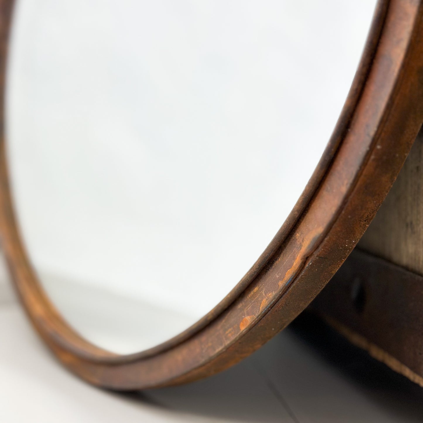 Round Rusted Steel Frame Mirror
