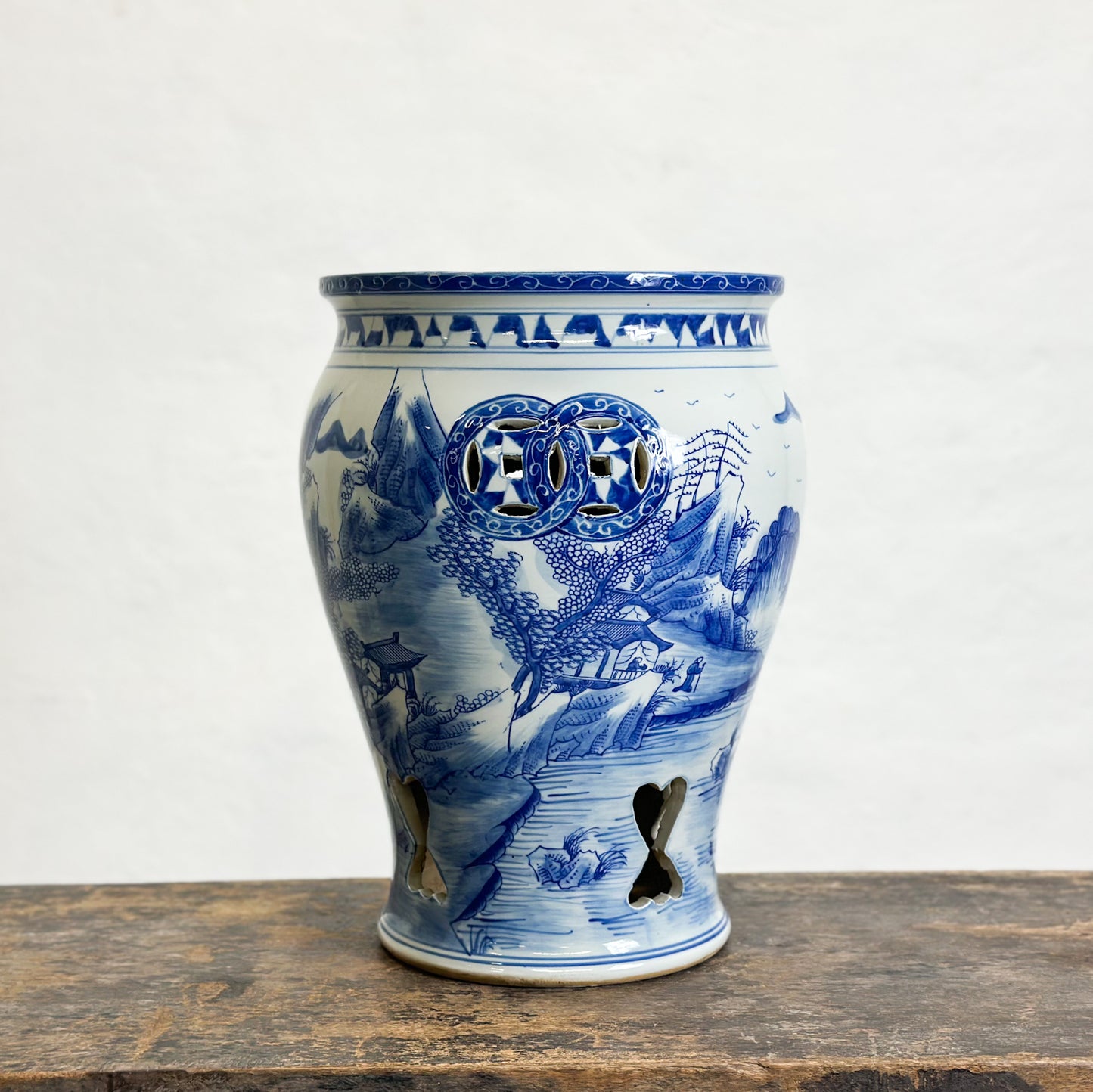 Village Scene Porcelain Stool