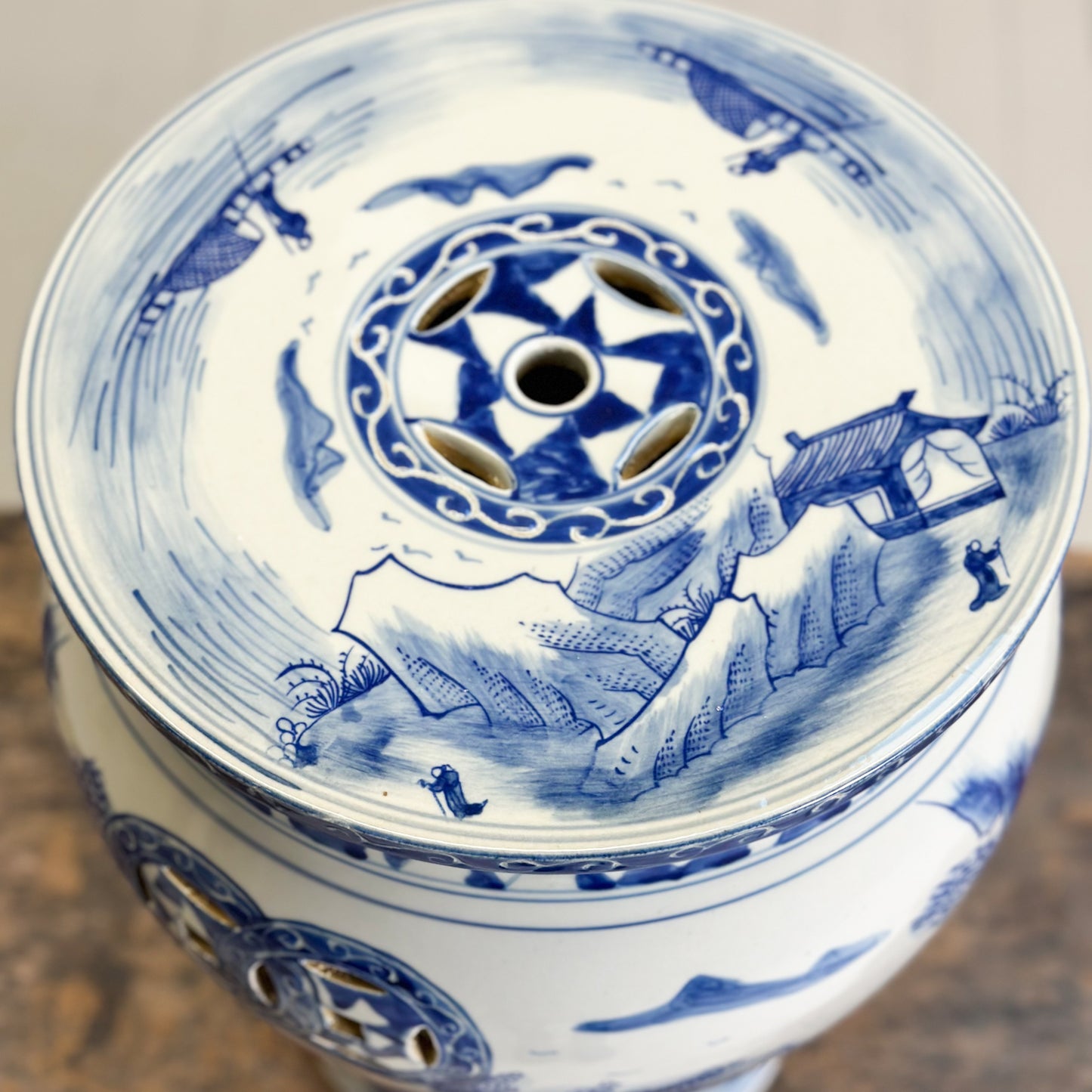 Village Scene Porcelain Stool