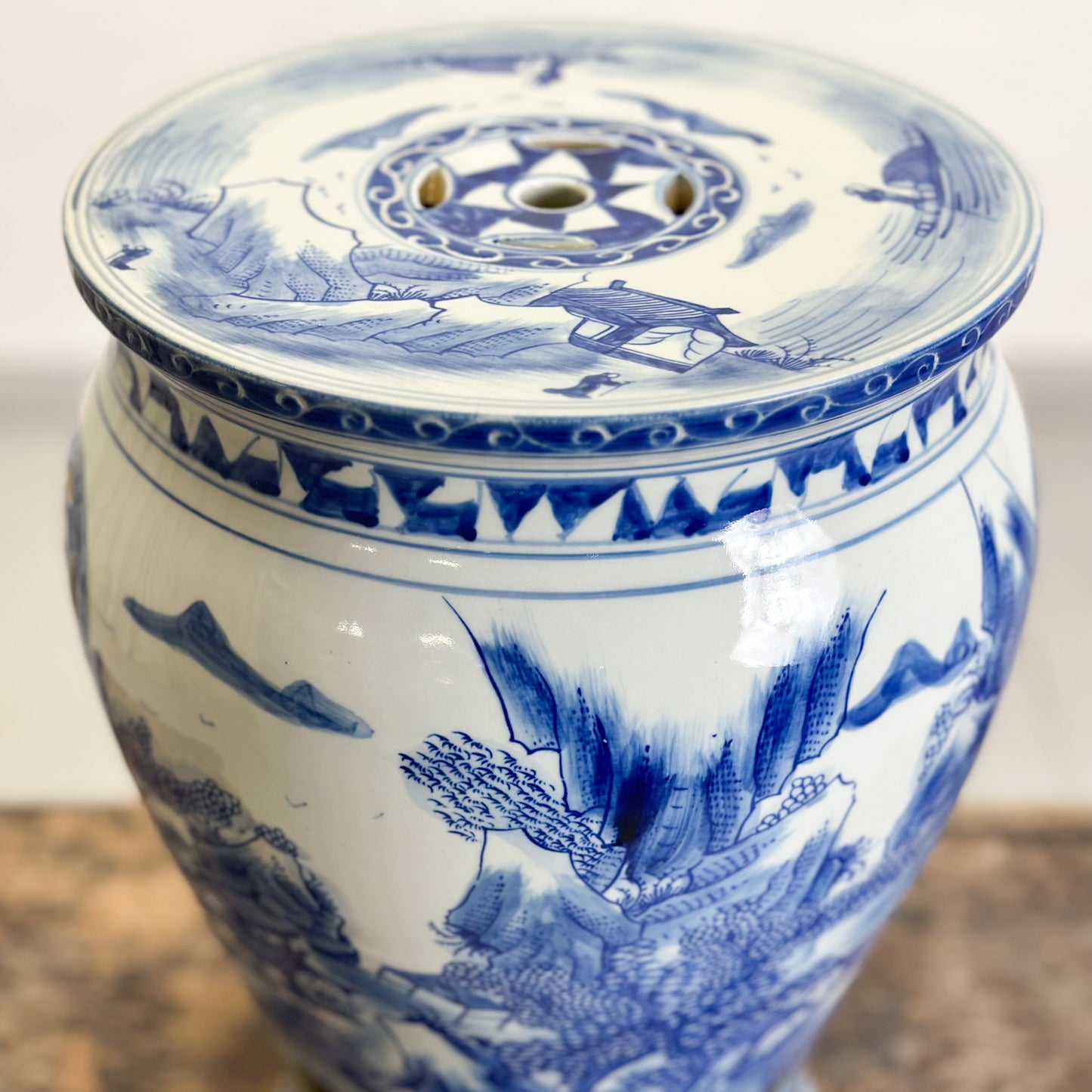 Village Scene Porcelain Stool
