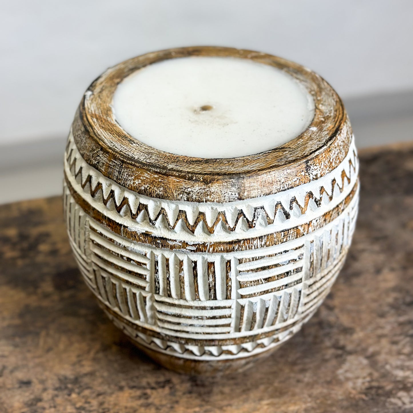 Suar Wood Candle Carving