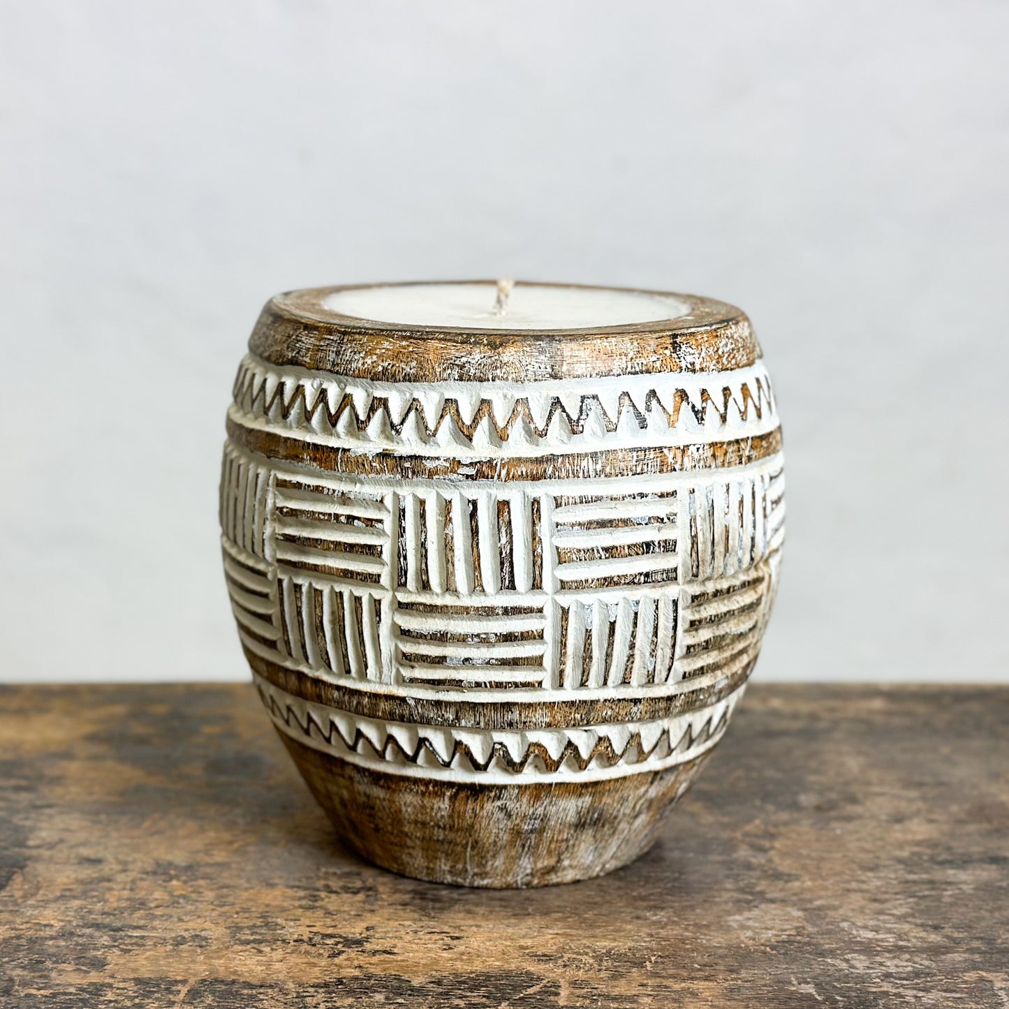 Suar Wood Candle Carving